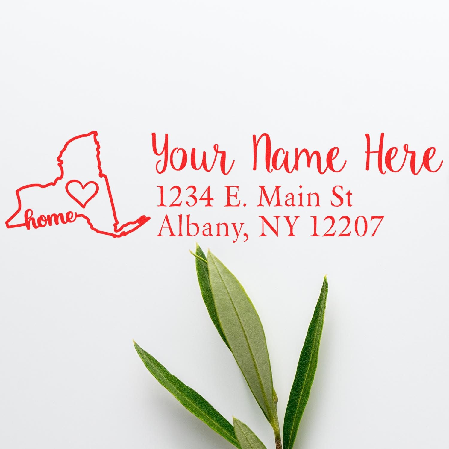 Custom New York return address rubber stamp with home icon, personalized name, and mailing address for envelopes.