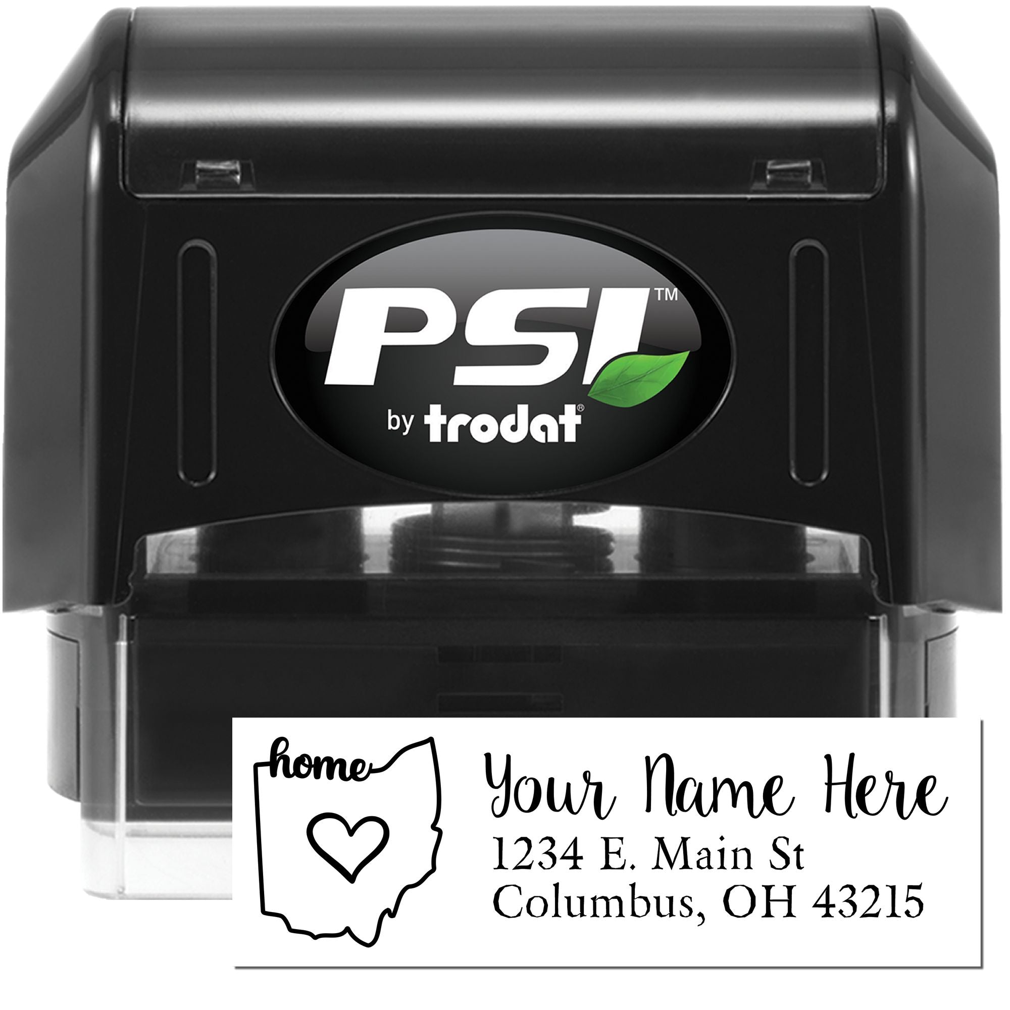 PSI by Trodat self-inking rubber stamp with custom Ohio home address design for personalized mailing and return address use