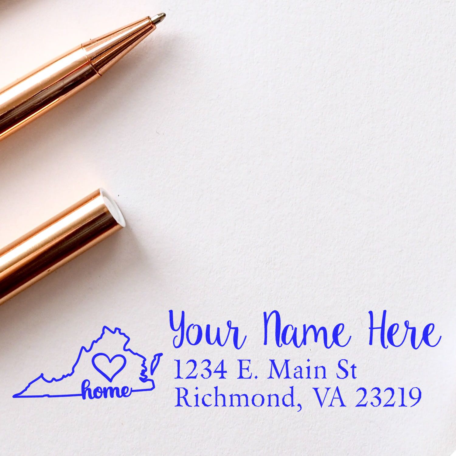 Custom Virginia home return address rubber stamp with personalized name and Richmond, VA 23219 address design.