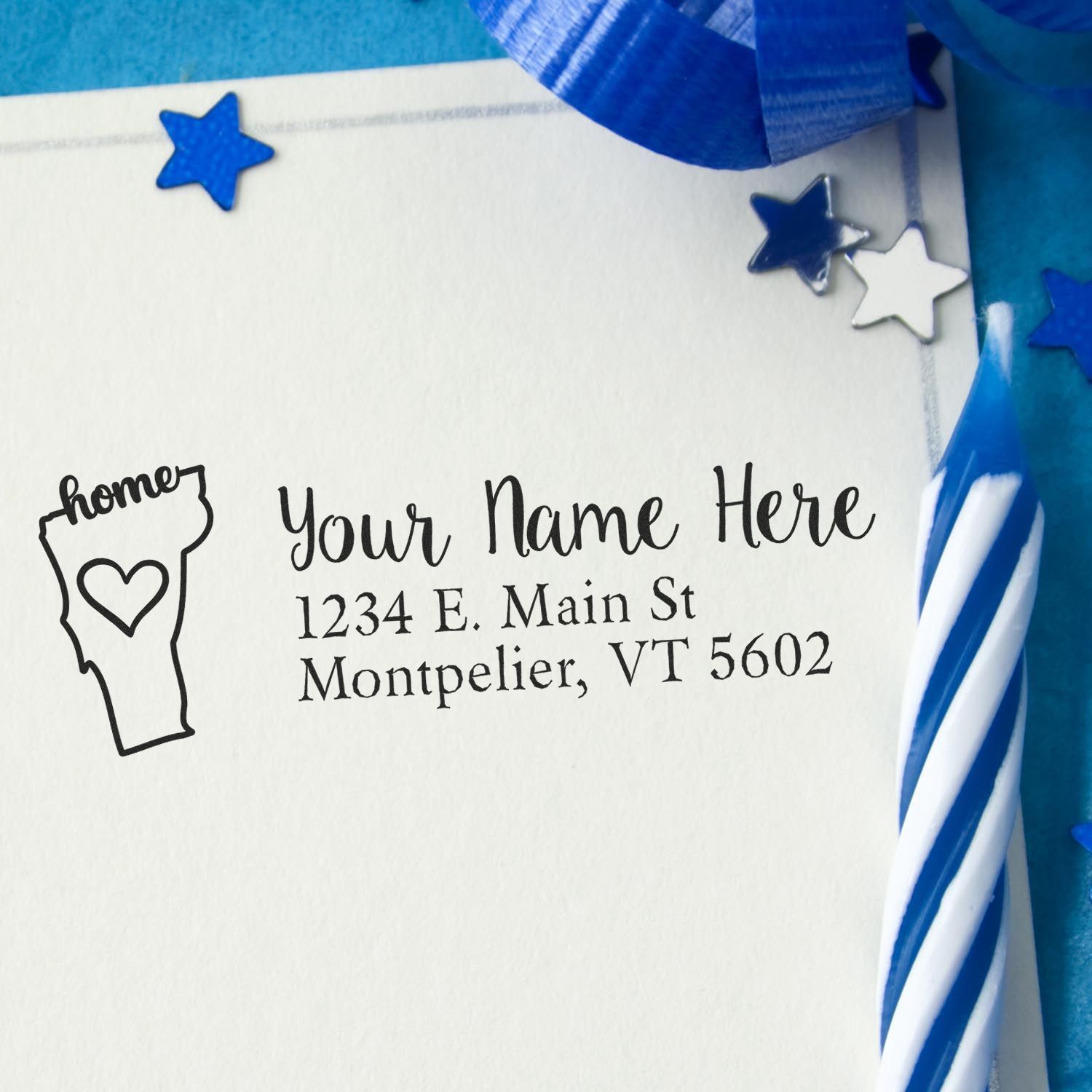 Personalized return address rubber stamp with home heart design for custom envelopes and stationery