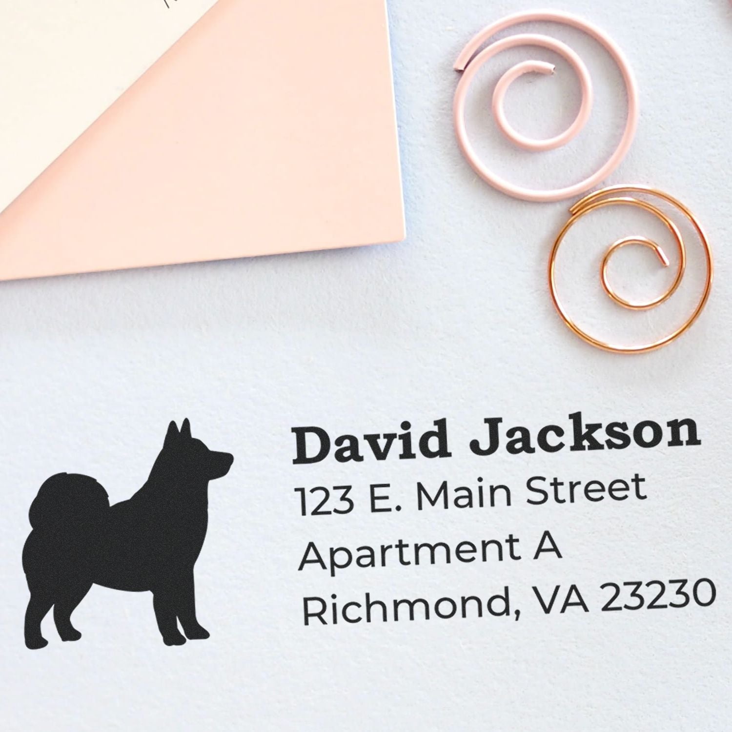 Custom return address rubber stamp with dog silhouette for personalized envelopes and mailing labels