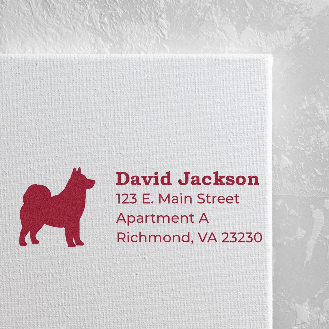 Custom dog silhouette return address rubber stamp for envelopes, with name and Richmond, VA address.