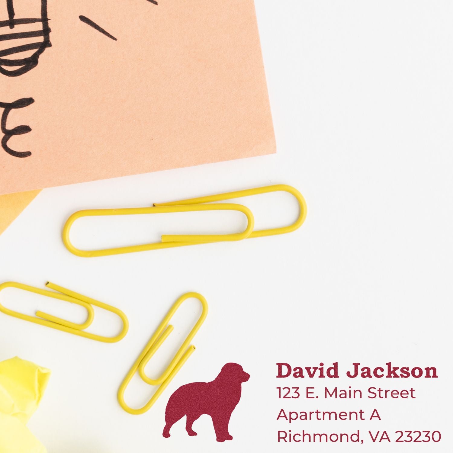 Custom rubber address stamp with dog silhouette for personalized return addresses and stationery
