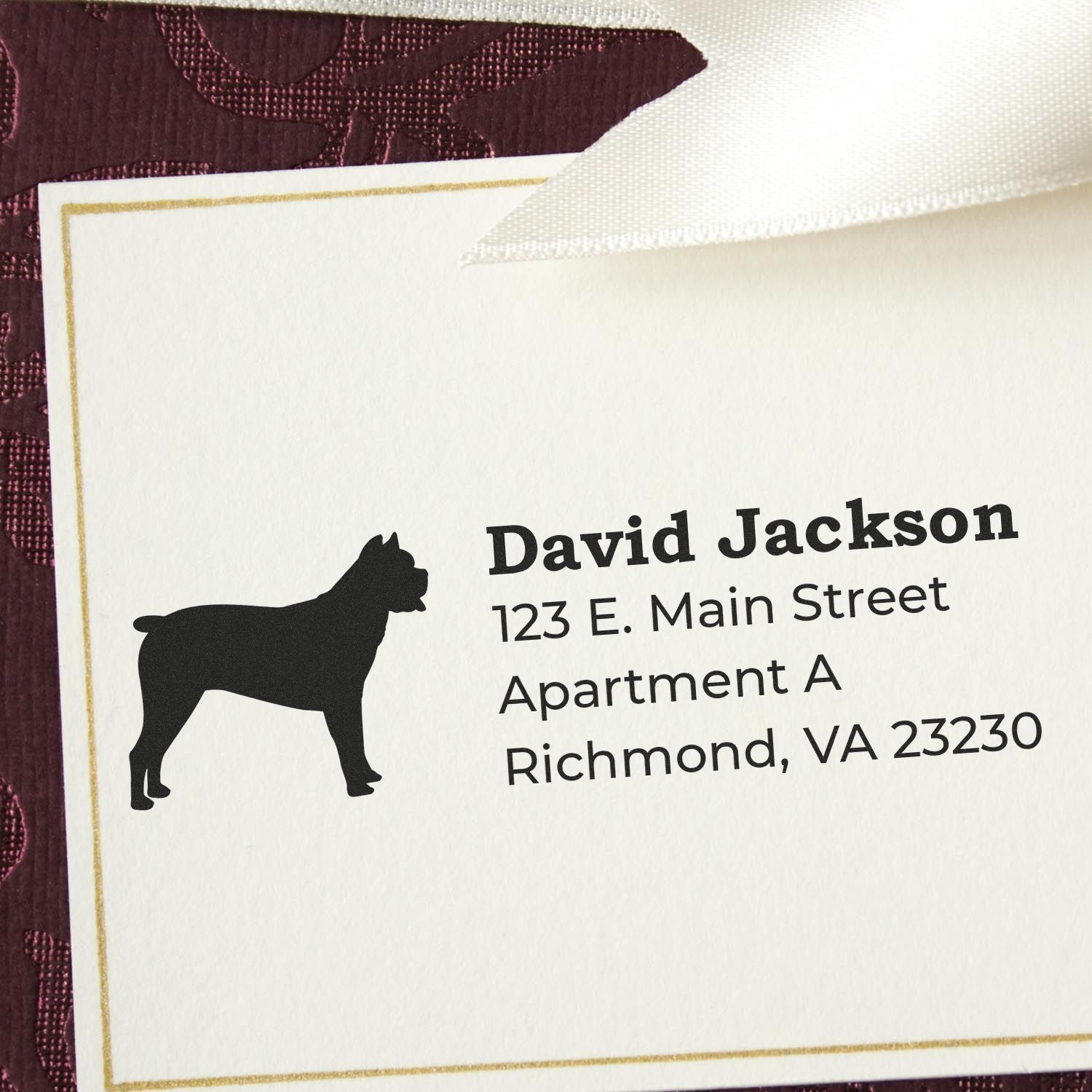 Personalized dog return address rubber stamp on envelope with Richmond, VA mailing address