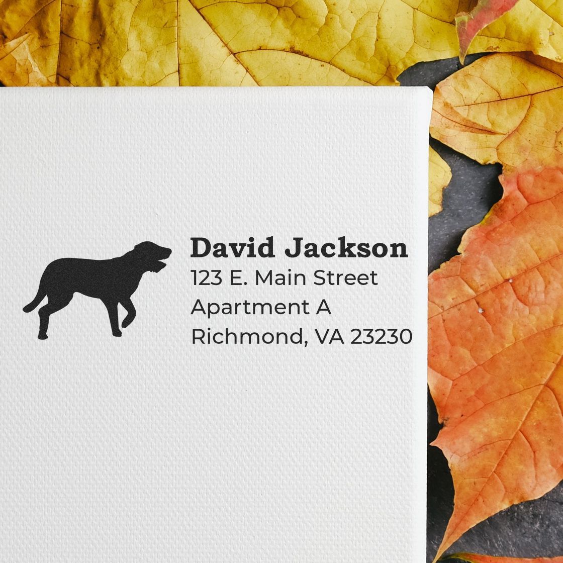 Custom return address rubber stamp with dog silhouette for personalized envelope mailing
