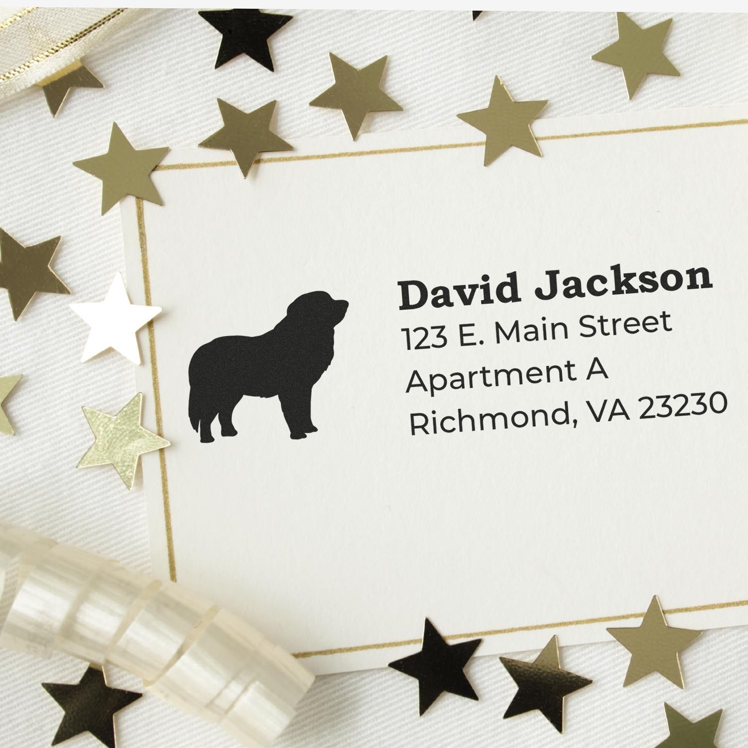 Personalized return address rubber stamp with dog silhouette for custom envelopes