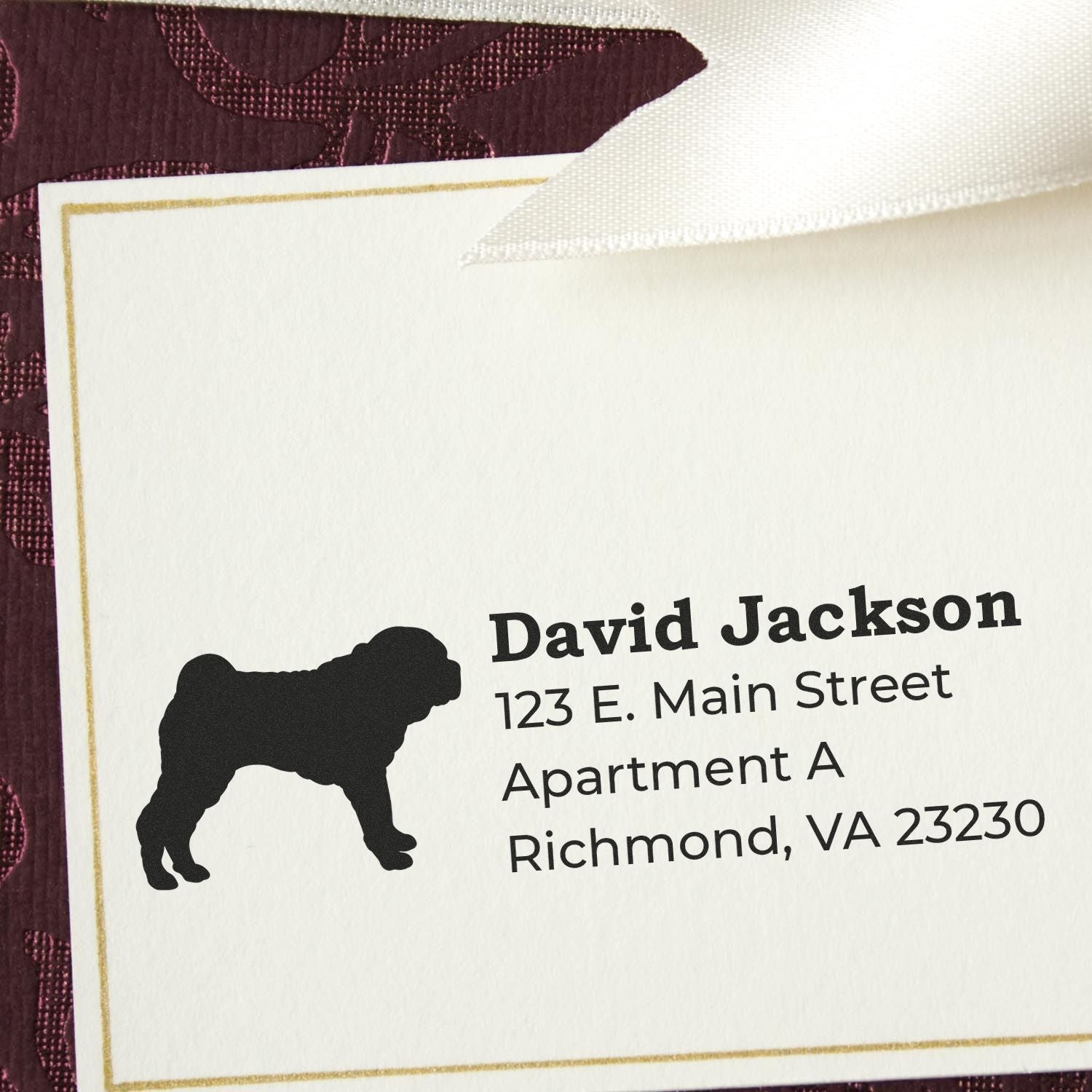 Custom bulldog return address rubber stamp for David Jackson, Richmond, VA