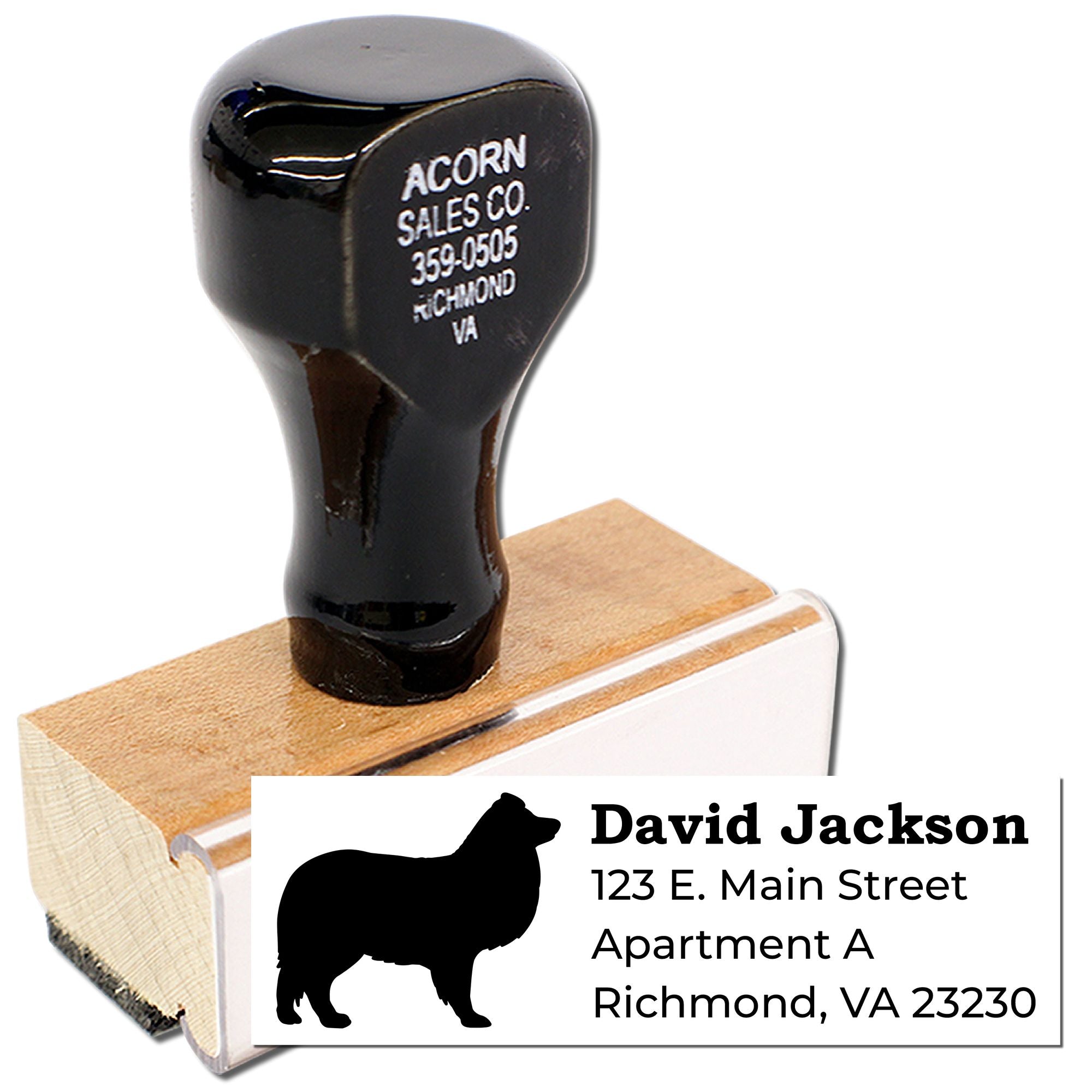 Custom address rubber stamp with bear logo for David Jackson, Richmond VA, ideal for personalized mailing and business branding.