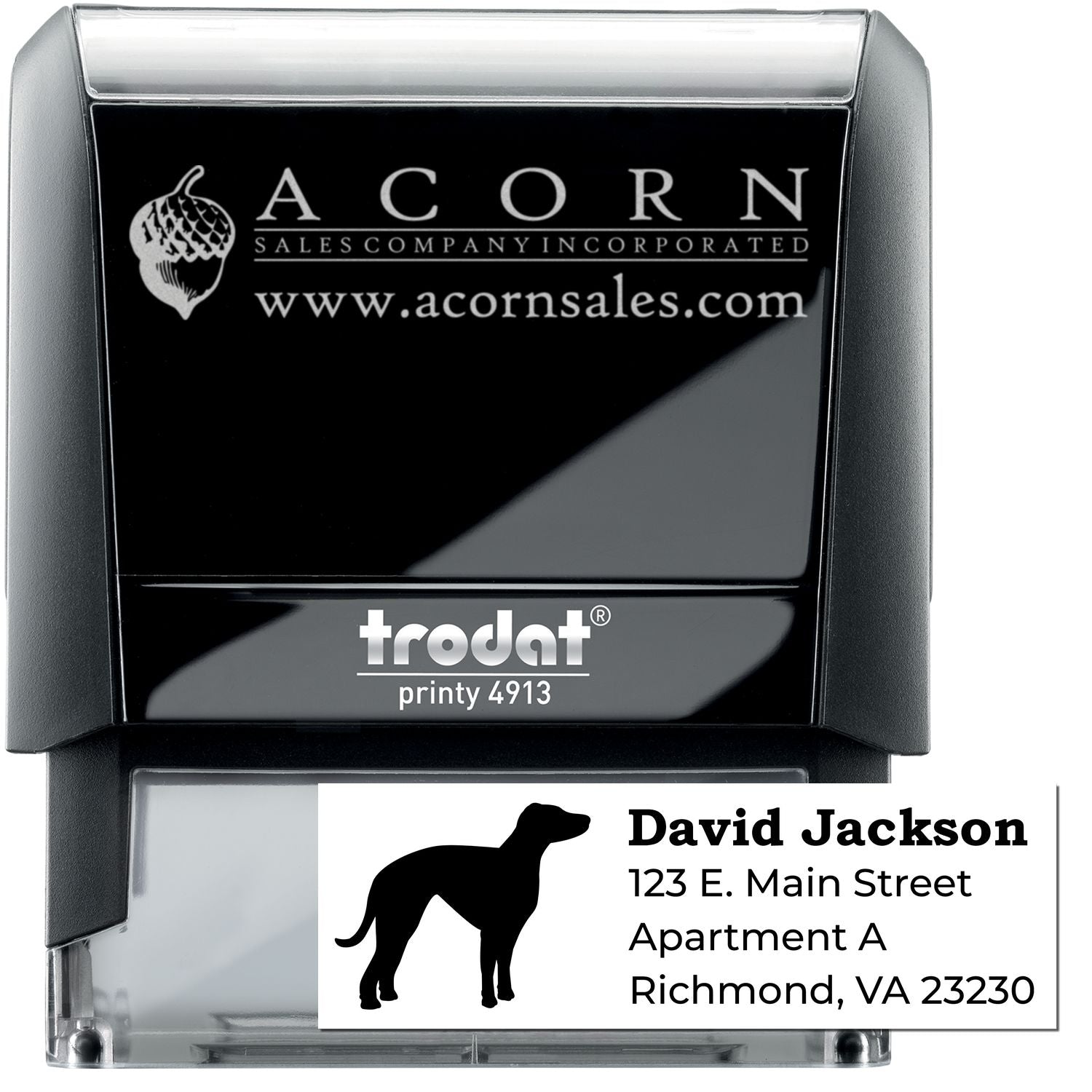 Custom self-inking rubber stamp with logo and address, Trodat Printy 4913 personalized business stamp