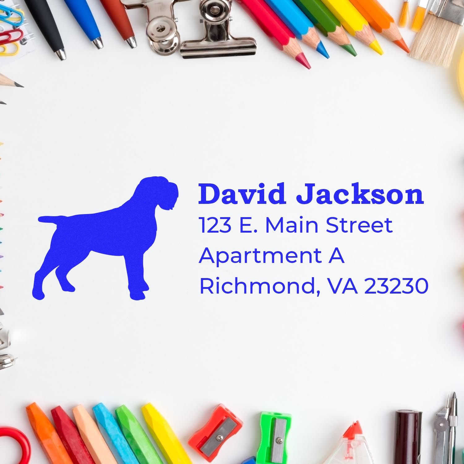 Custom dog address rubber stamp with name and mailing address for personalized envelopes and stationery