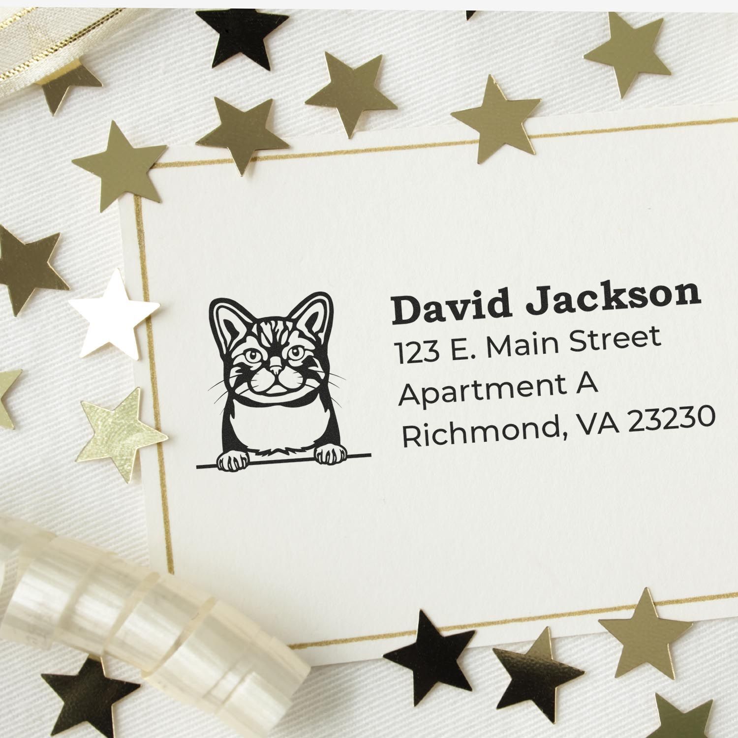 Personalized cat return address rubber stamp for envelopes, mailing labels, and stationery