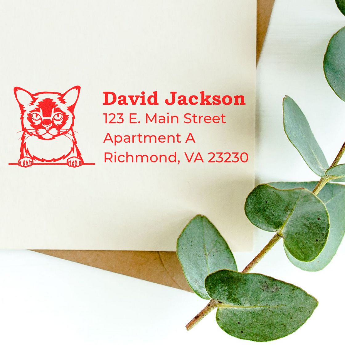 Custom cat return address rubber stamp for personalized envelope mailing