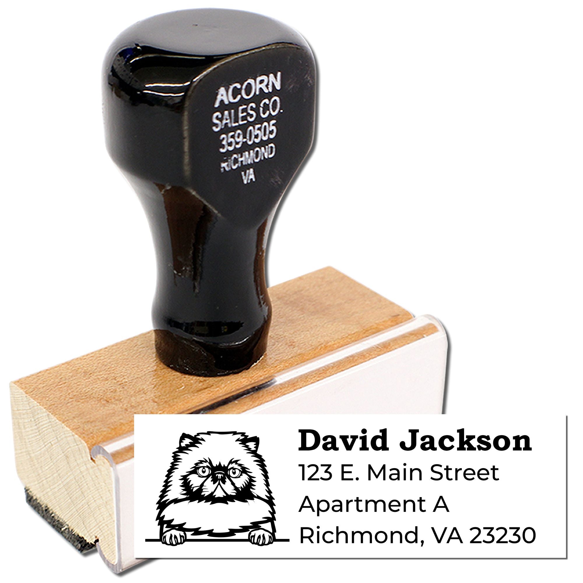 Custom rubber address stamp with pet logo for David Jackson, Richmond VA return address.