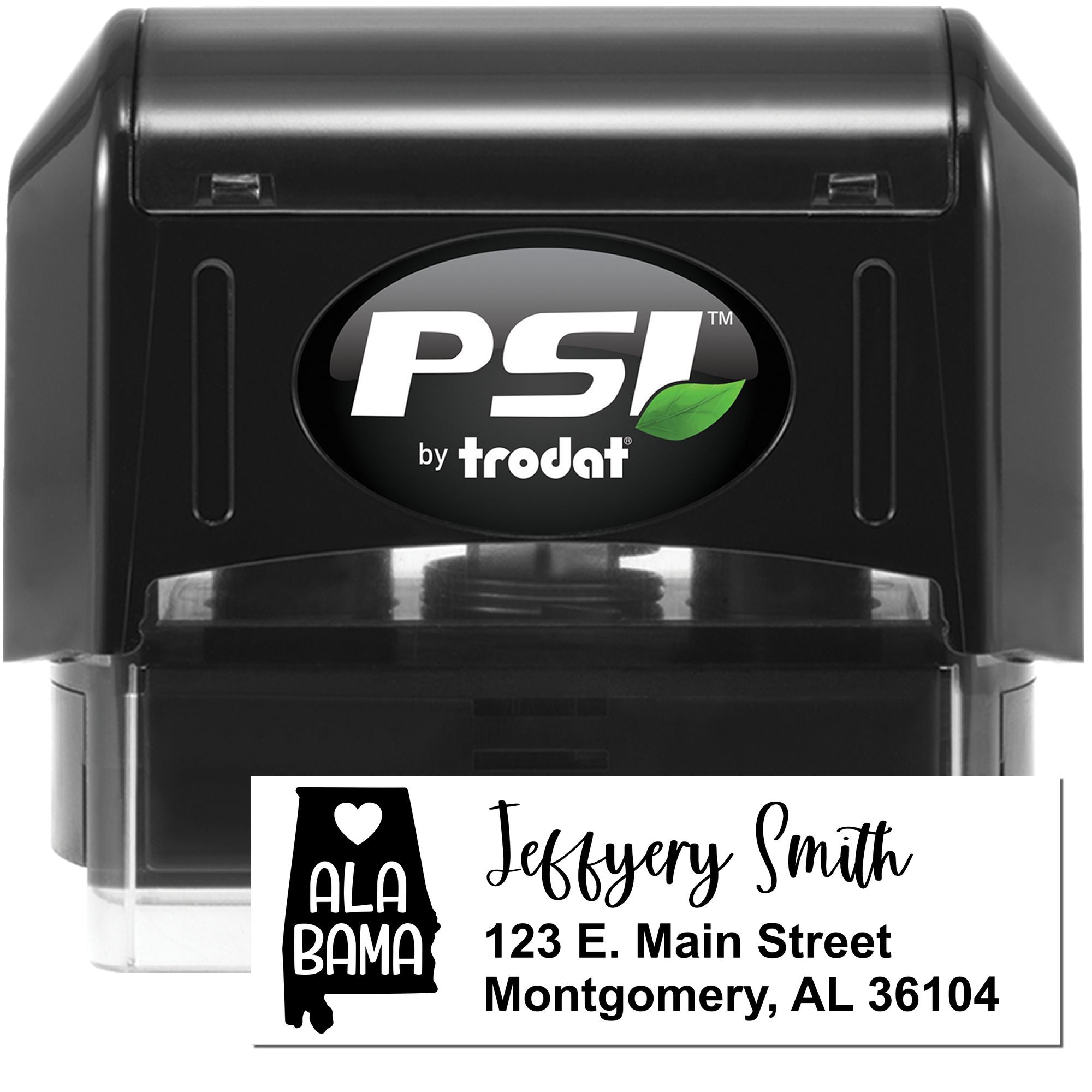 PSI by Trodat self-inking rubber stamp with Alabama return address design for personalized mailing and business use