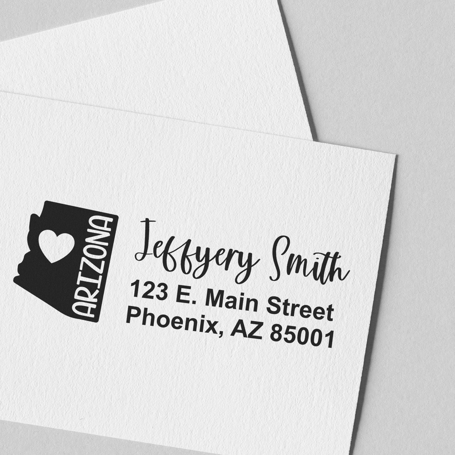 Custom Arizona return address rubber stamp for envelopes, with name and Phoenix, AZ address.