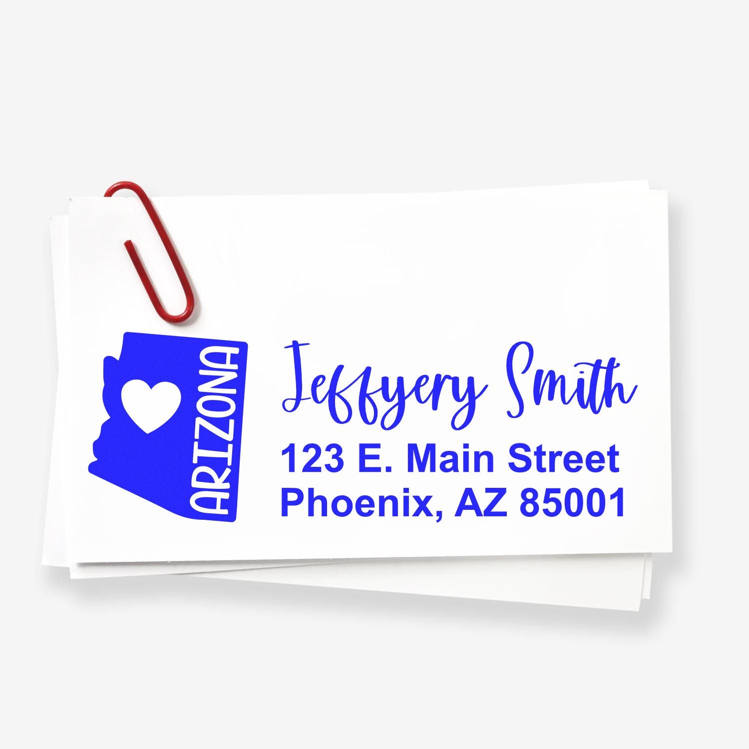 Personalized Arizona return address rubber stamp with name and address for envelopes, mail, and stationery.