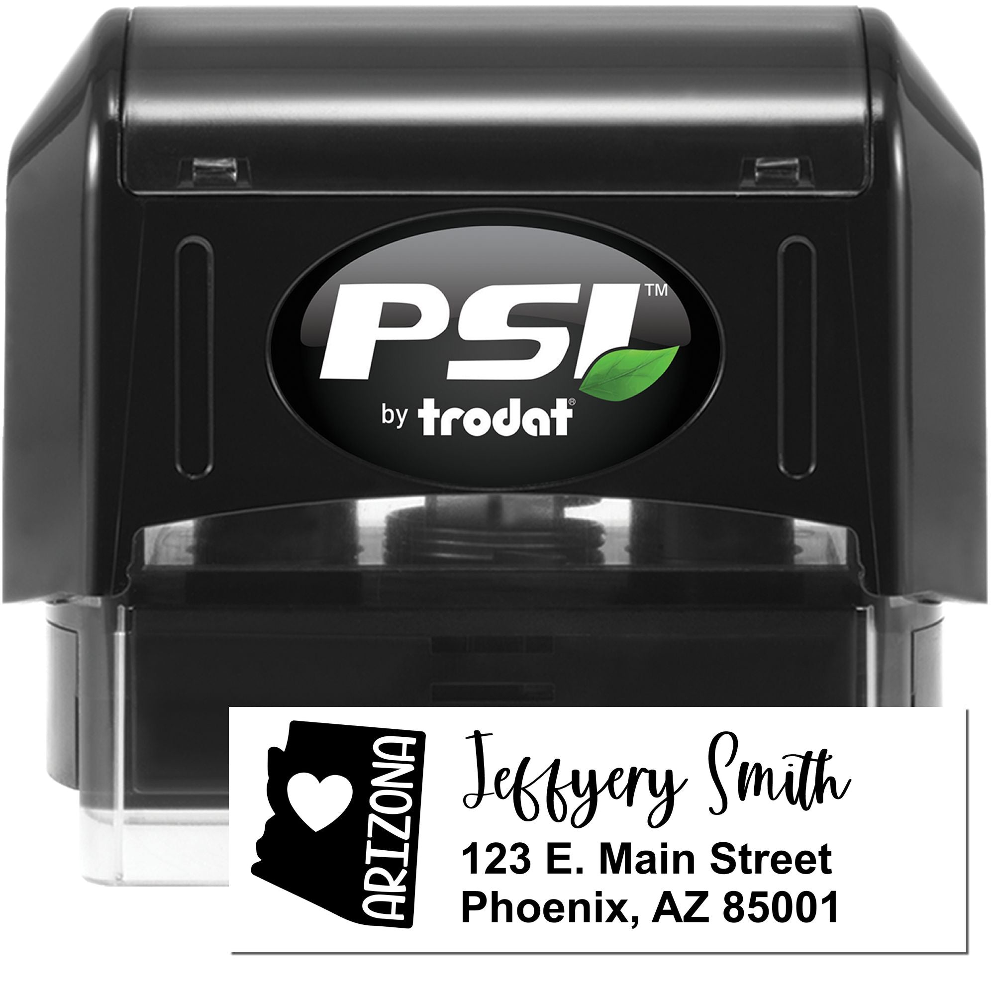 Custom self-inking rubber stamp with Arizona return address design for Jeffrey Smith, Phoenix, AZ.