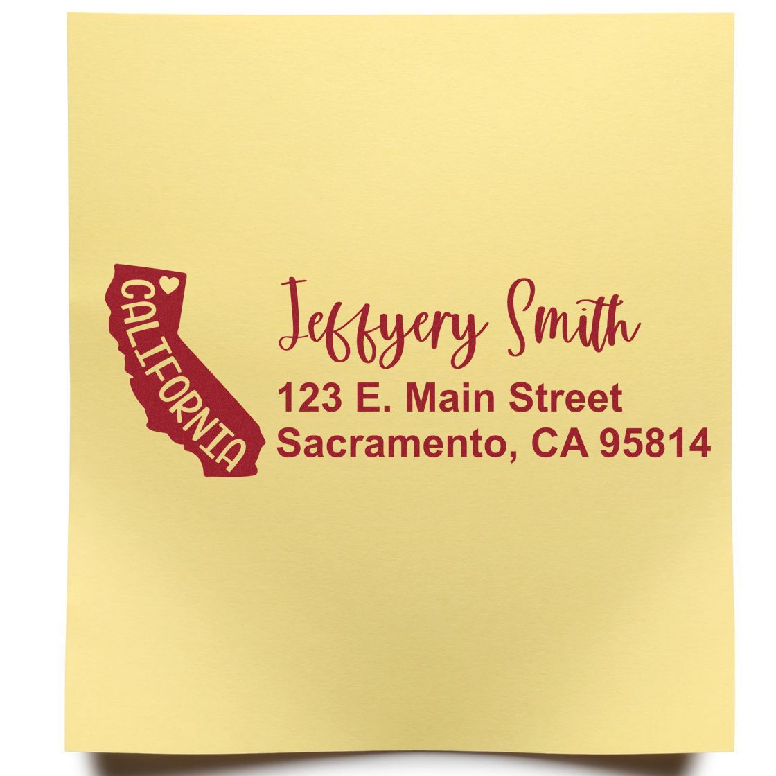 Custom California return address rubber stamp with Jeffery Smith name and Sacramento, CA address.