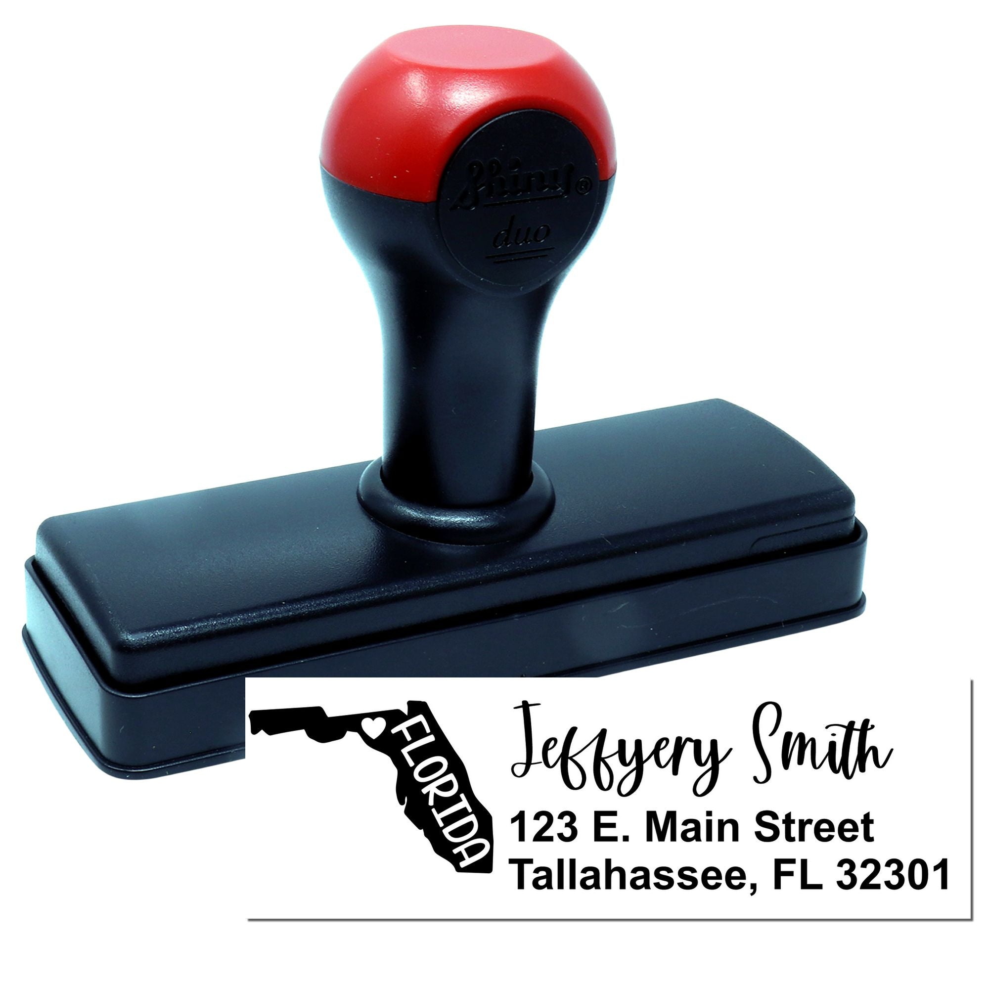Custom Florida self-inking address stamp with name and address imprint for business mail and envelopes.