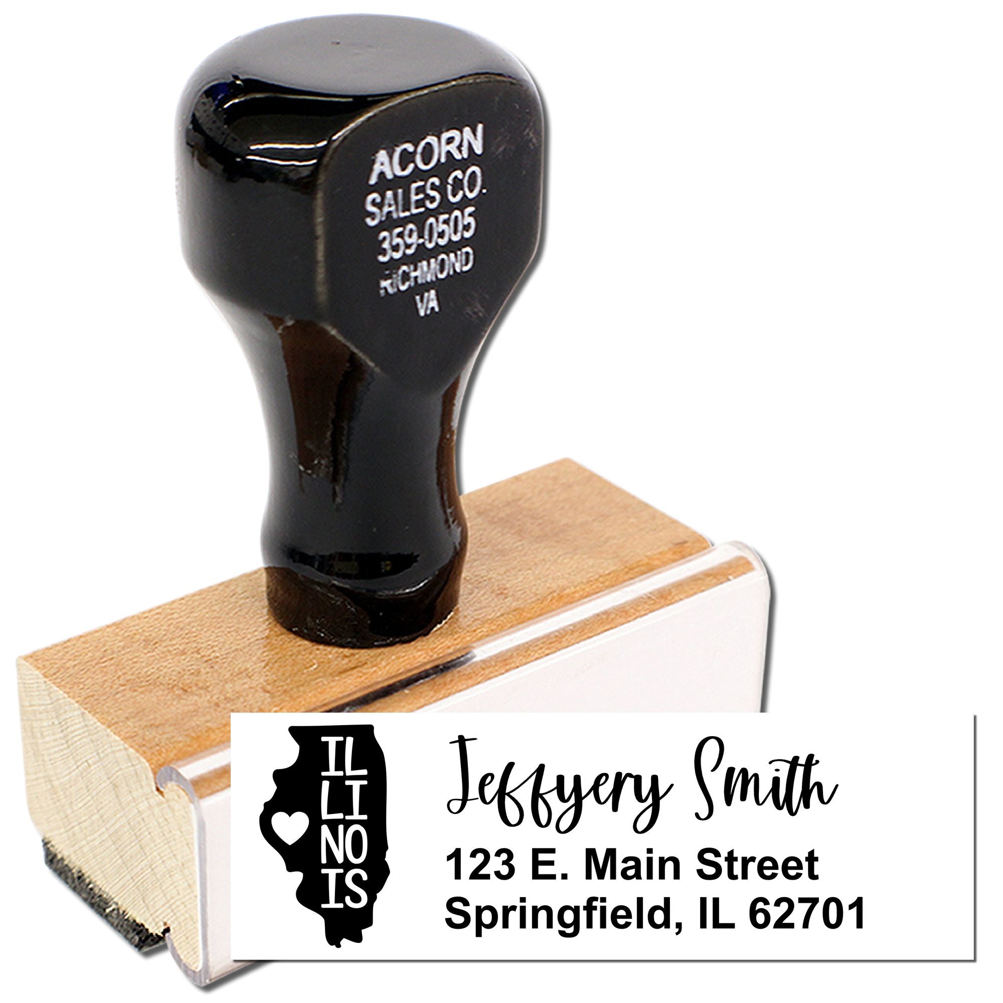 Personalized Illinois return address rubber stamp with name and Springfield, IL address imprint.