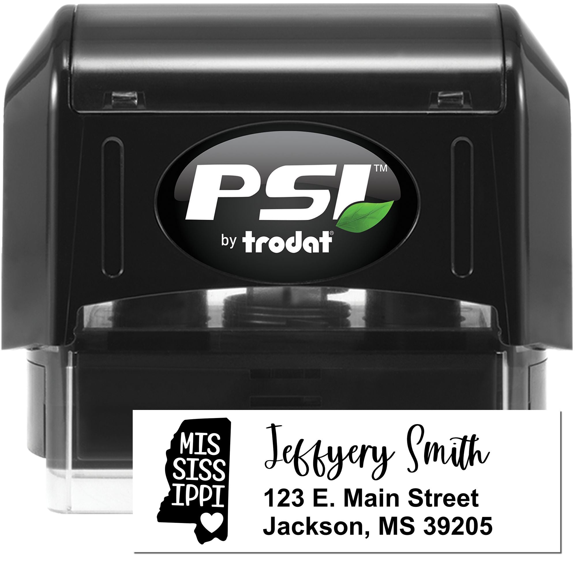 PSI by Trodat self-inking custom return address rubber stamp with Mississippi state design