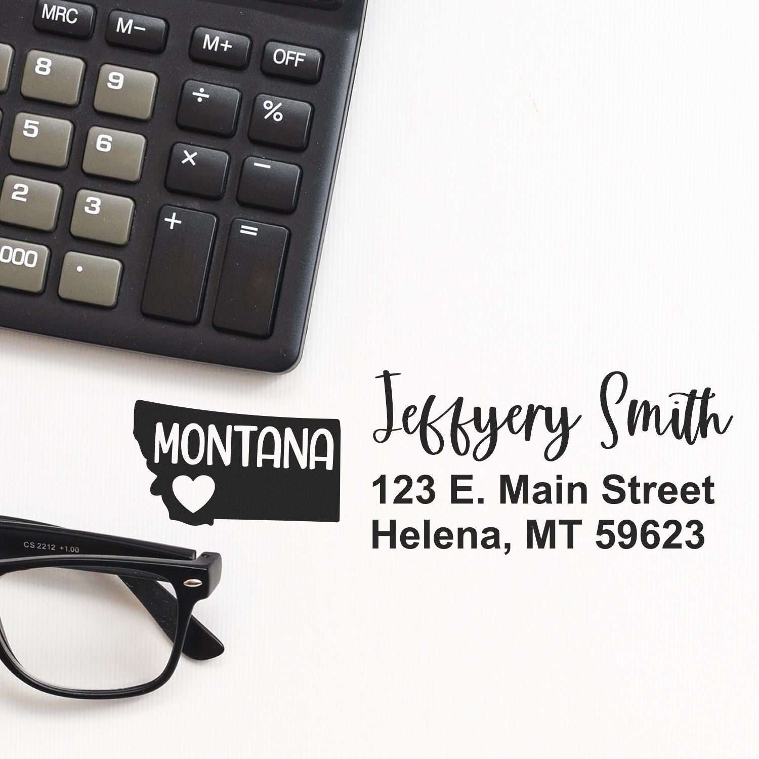 Custom Montana return address rubber stamp with name and street address for envelopes and business mailings.