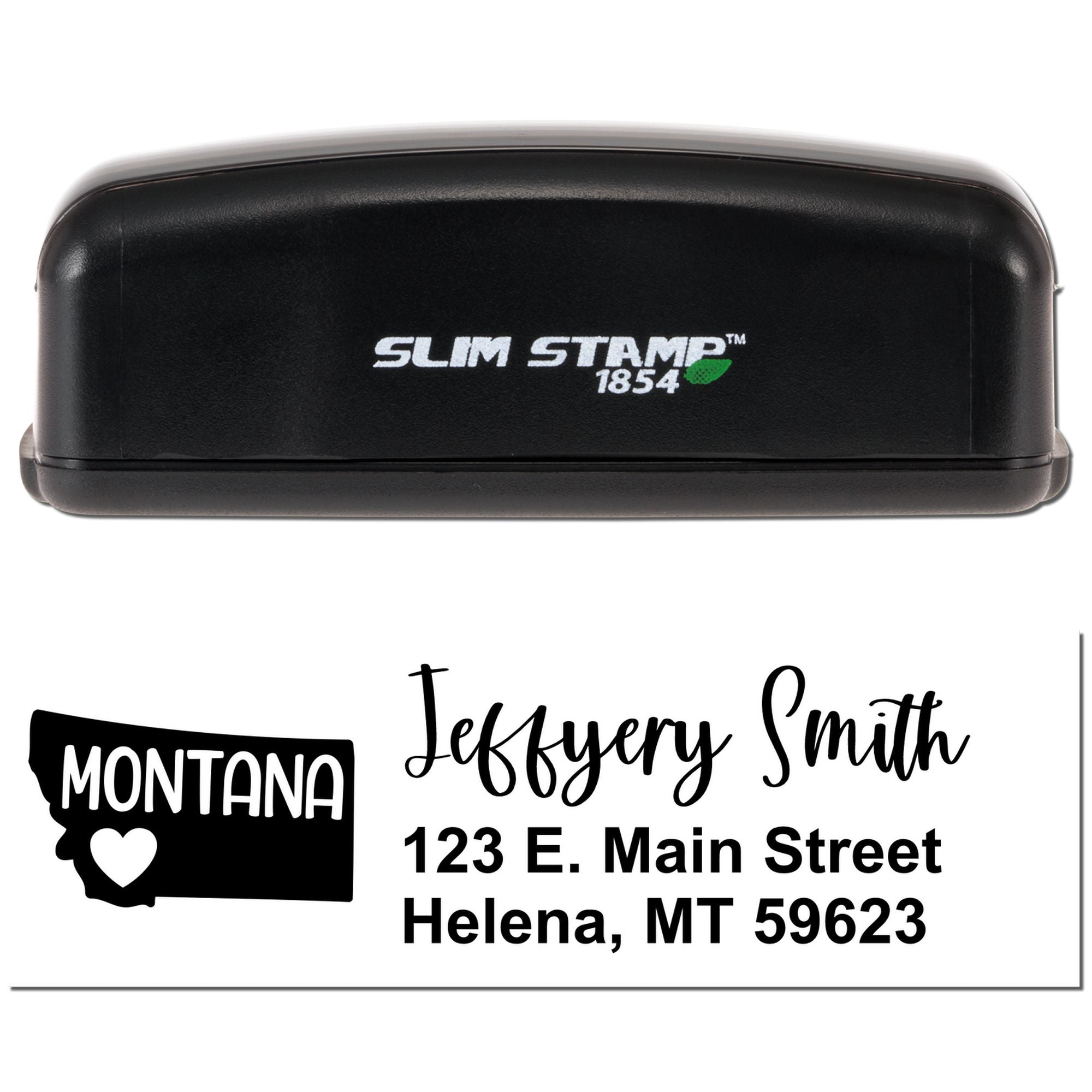 Slim Stamp 1854 personalized rubber stamp for Montana return address, custom name and address imprint.