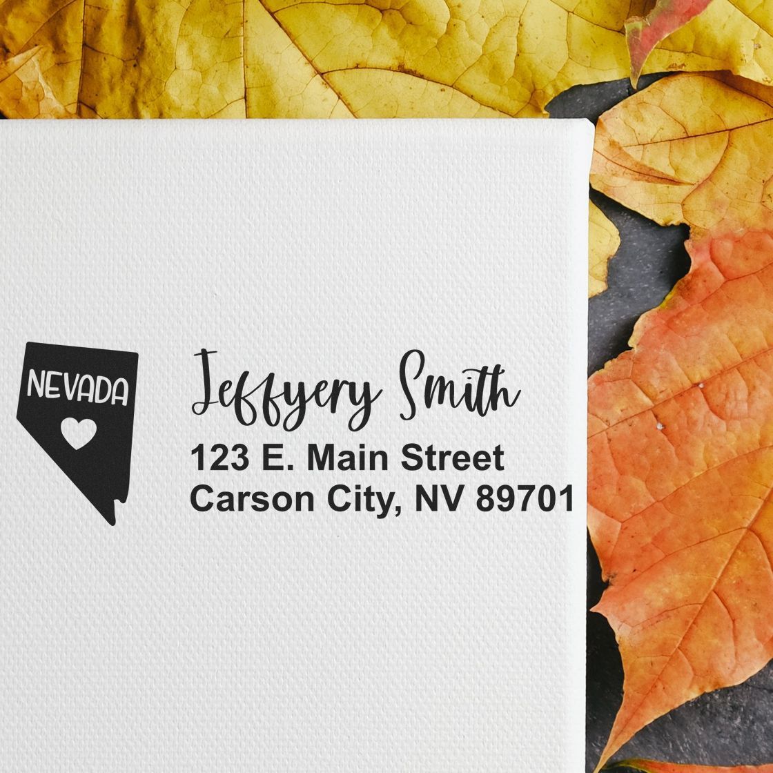 Nevada return address rubber stamp on envelope with personalized name and Carson City, NV address