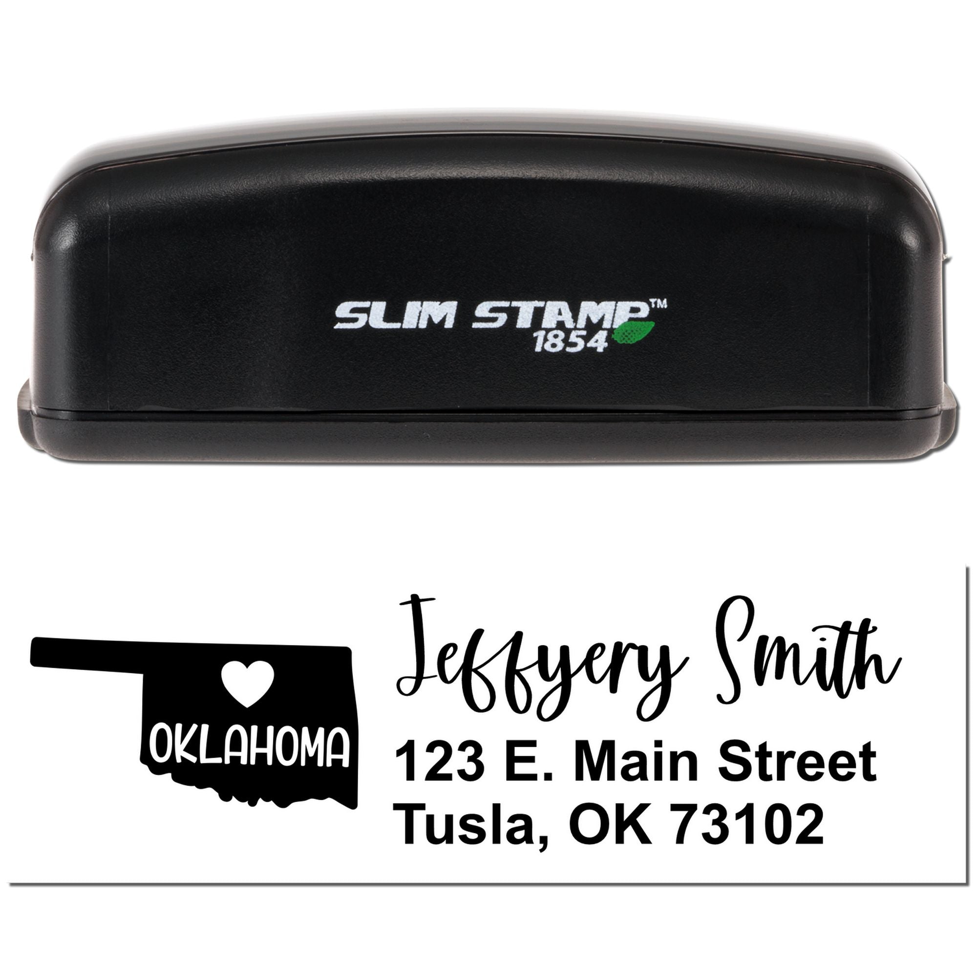 Slim Stamp 1854 custom Oklahoma return address rubber stamp with name and Tulsa, OK address