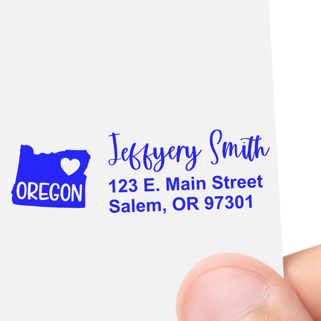 Custom Oregon address rubber stamp with personalized name, street address, and Salem, OR ZIP code.