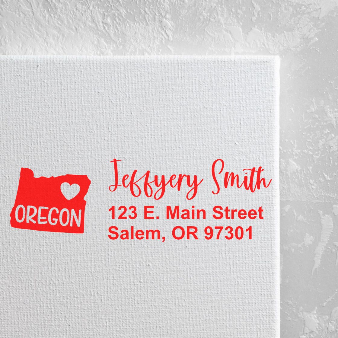 Personalized Oregon address rubber stamp with name and Salem, OR return address for envelopes and mail.