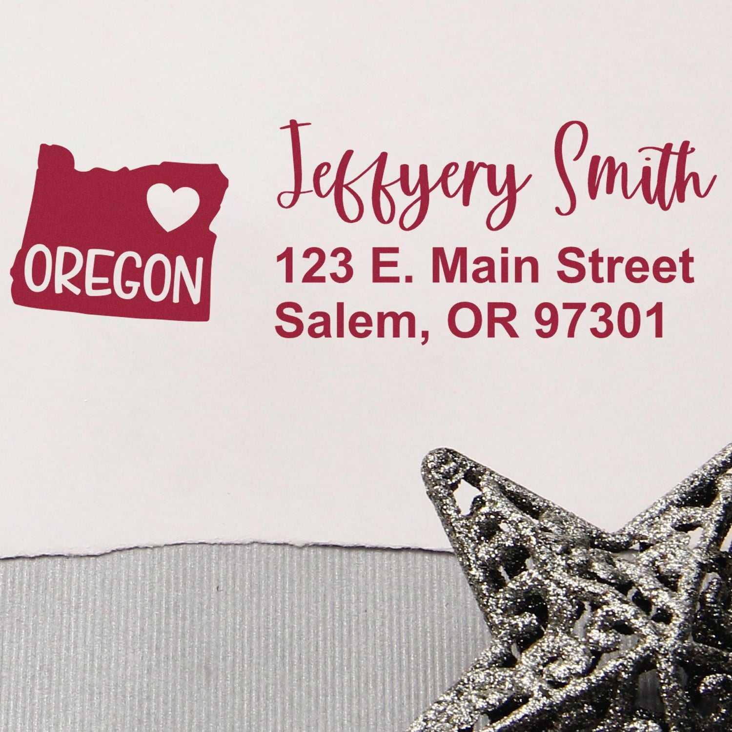 Custom Oregon return address rubber stamp with Jeffrey Smith name and Salem, OR address