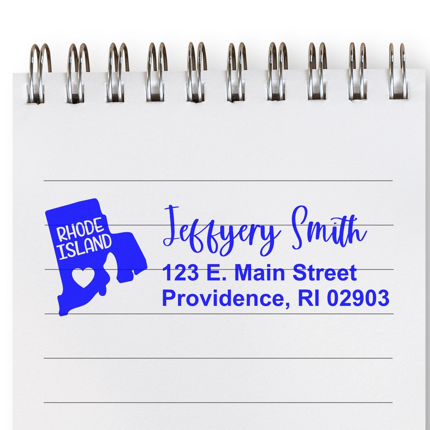 Custom Rhode Island address rubber stamp with name and Providence, RI return address for mailings.