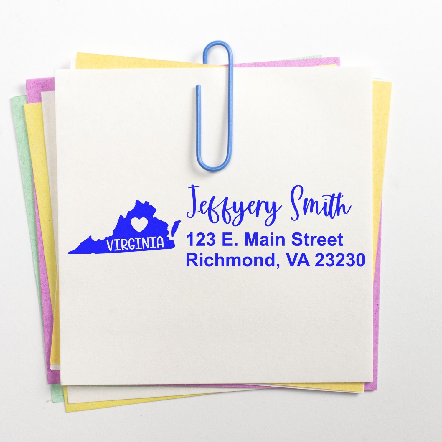 Personalized Virginia return address rubber stamp with custom name, street address, and Richmond, VA ZIP code