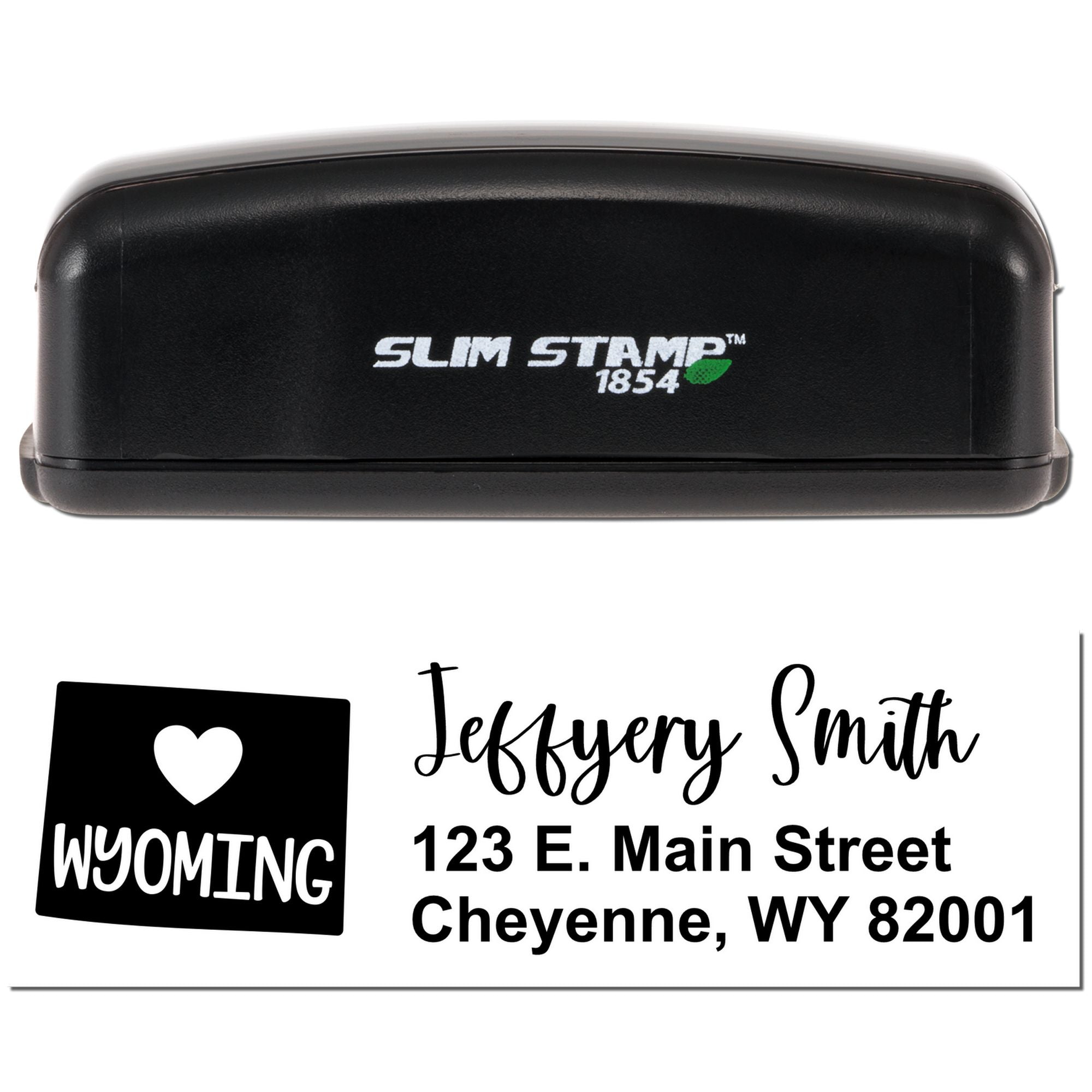 Custom Slim Stamp 1854 rubber stamp with personalized Wyoming return address design for Jeffrey Smith in Cheyenne, WY.