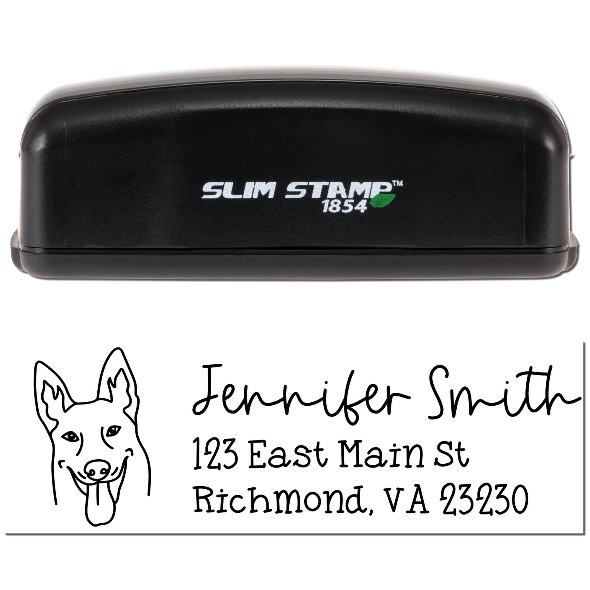 Custom self-inking rubber address stamp with dog design for Jennifer Smith, Richmond, VA 23230