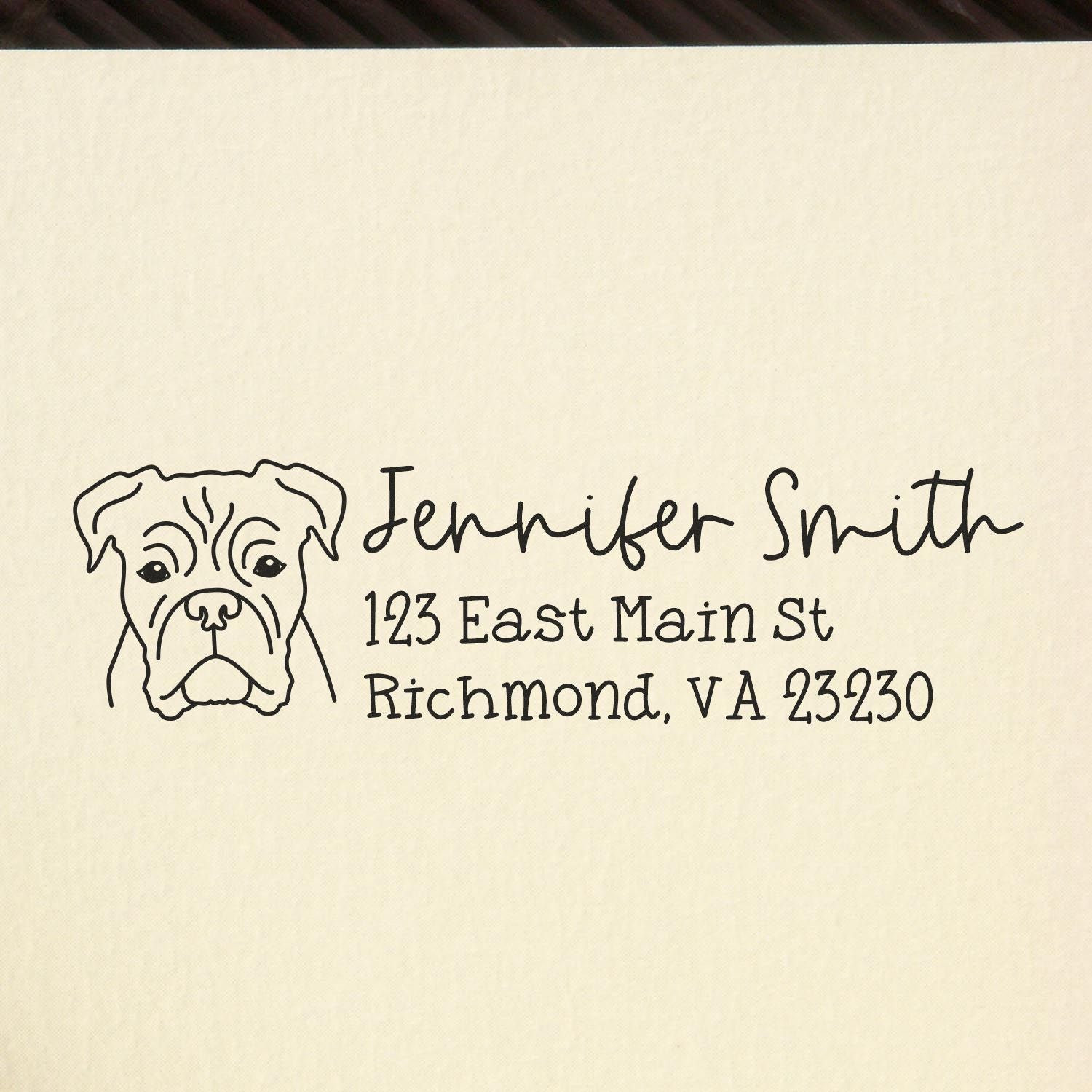 Custom dog address rubber stamp for Jennifer Smith, Richmond, VA 23230