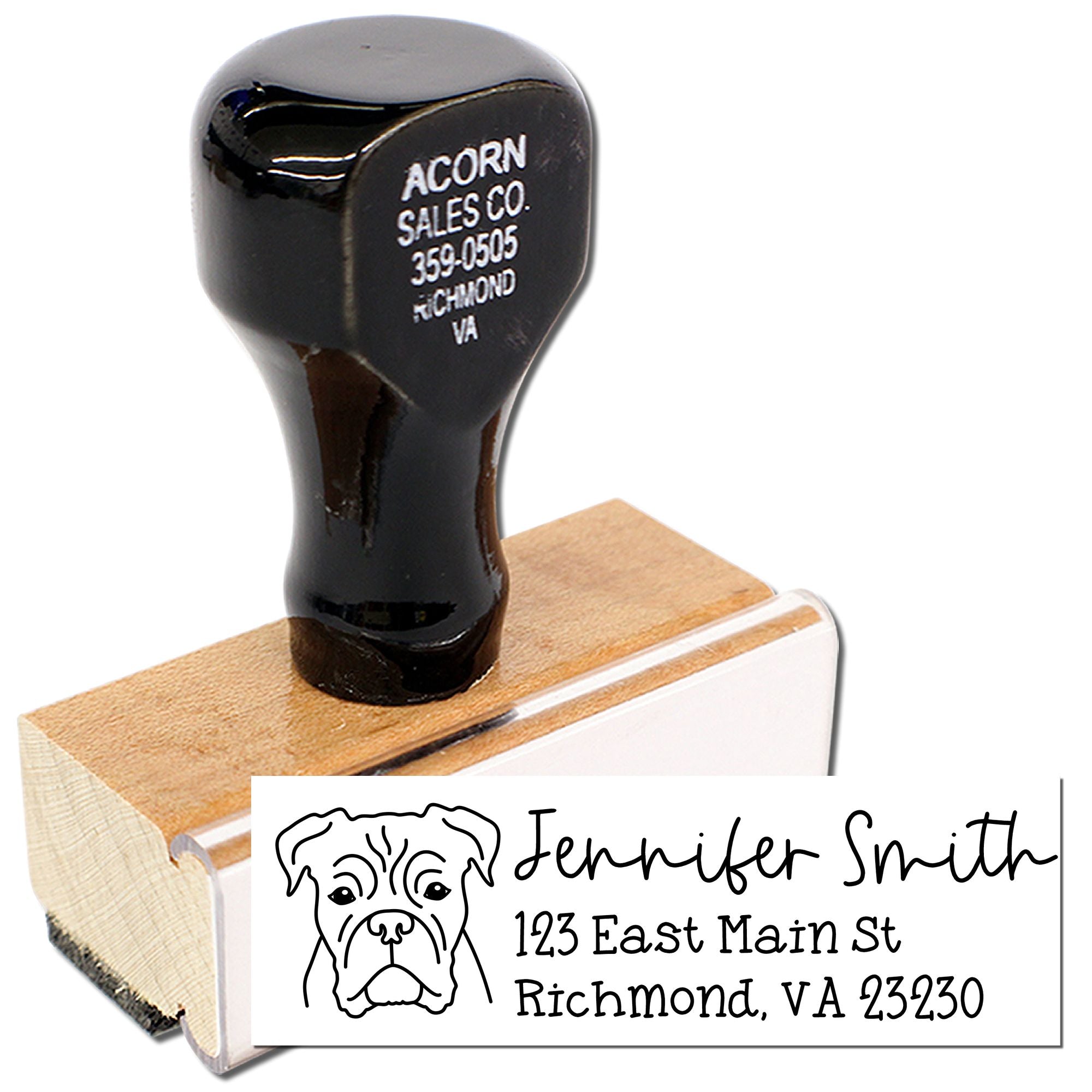 Custom Boxer Dog Address Stamp with Wood Handle