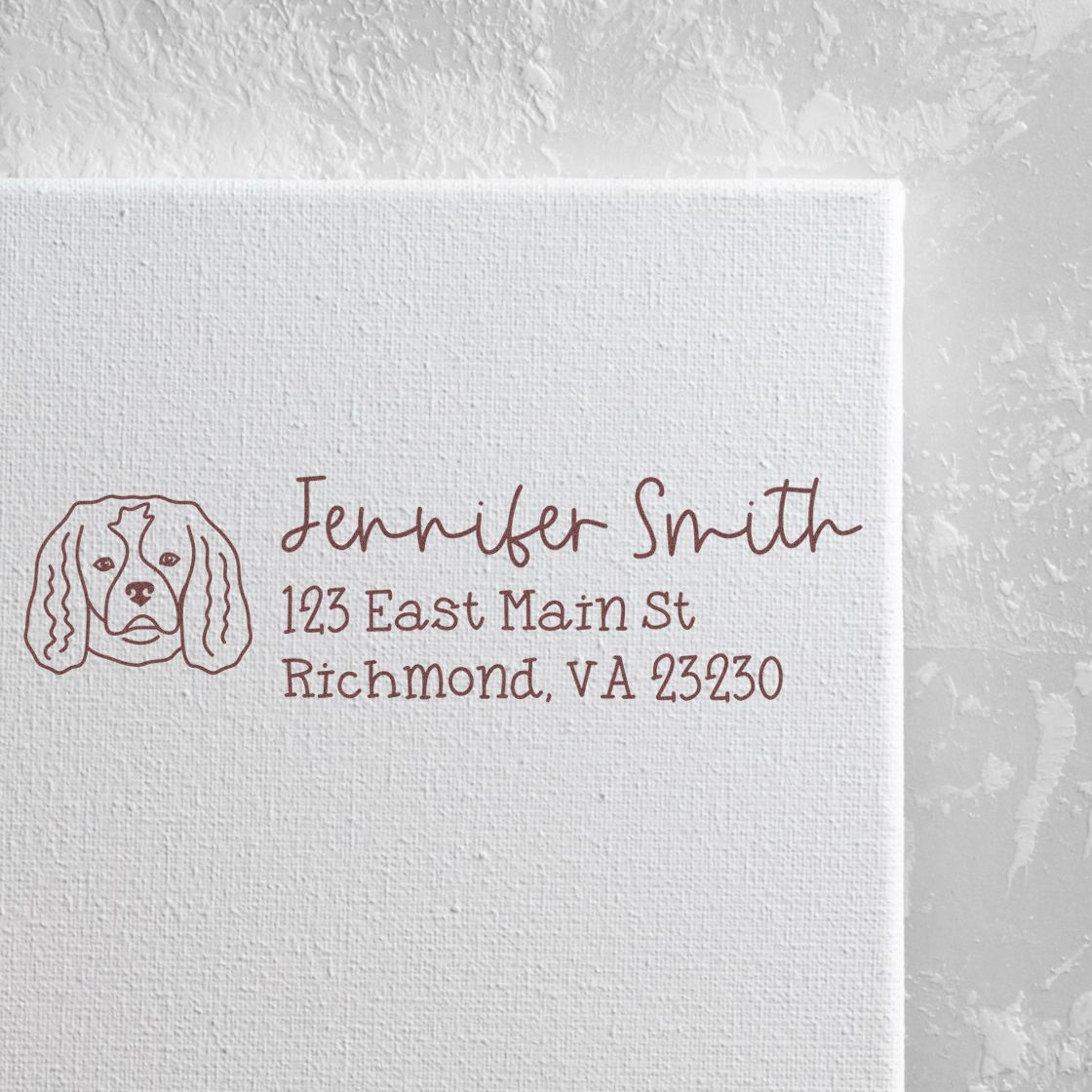 Custom return address rubber stamp with dog illustration for Jennifer Smith, Richmond, VA mailings