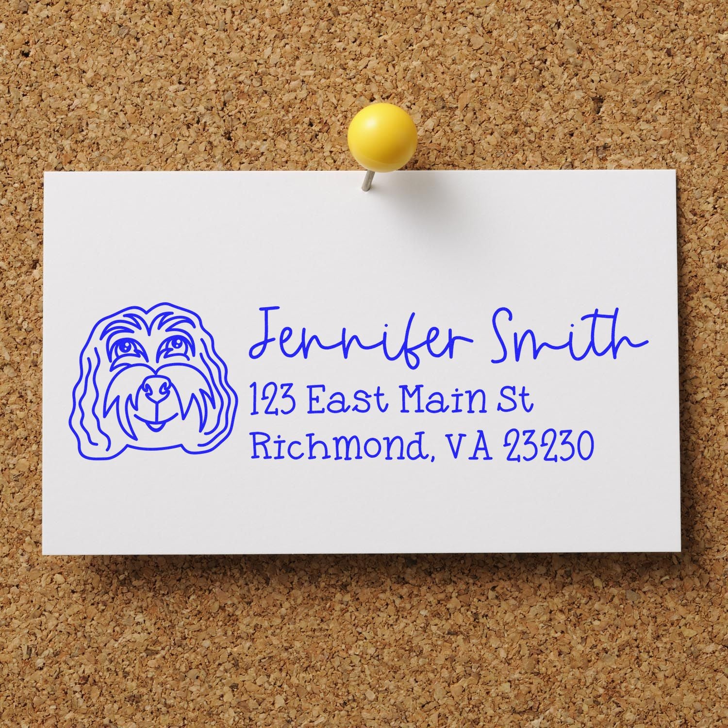 Custom return address rubber stamp with dog logo for Jennifer Smith in Richmond, VA 23230