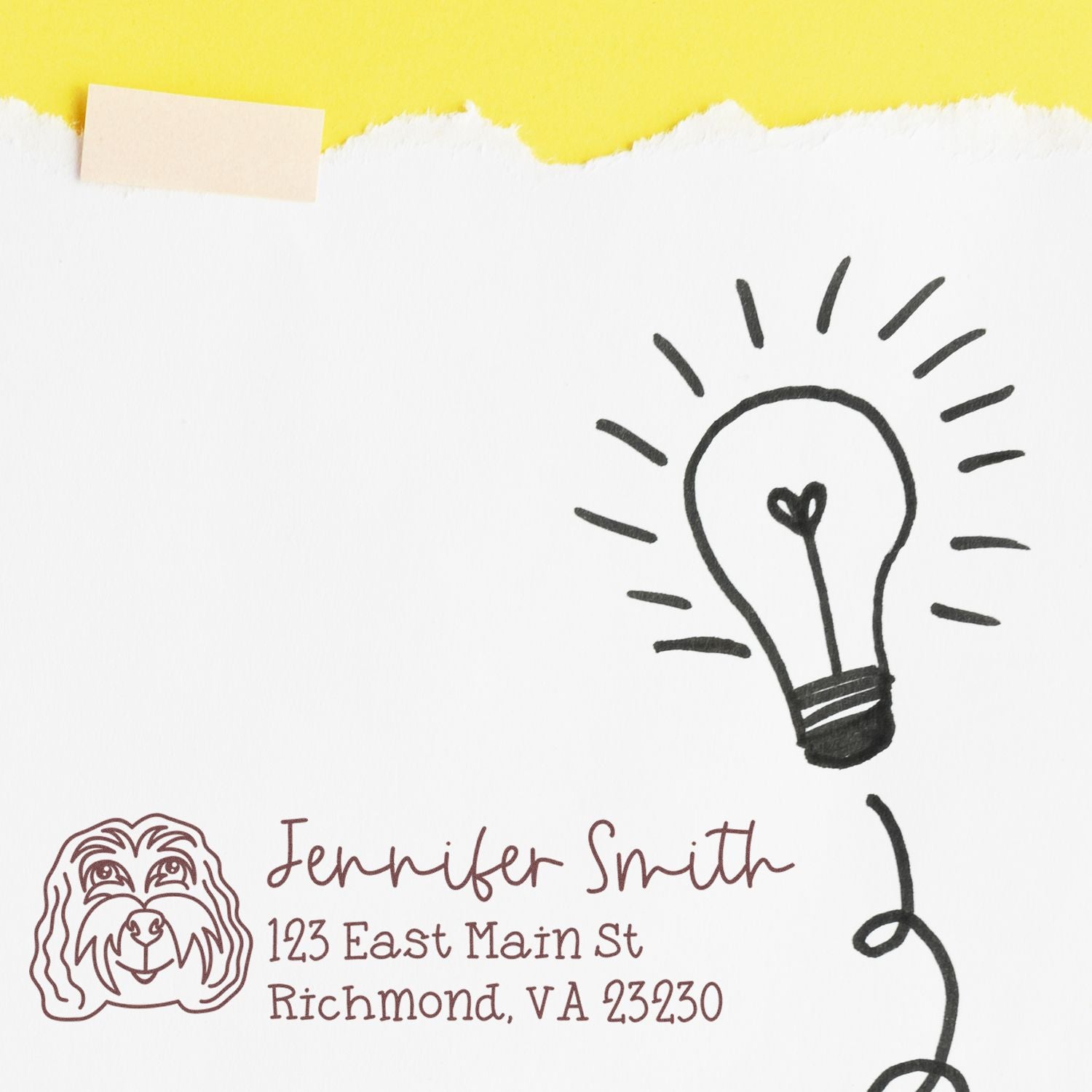 Personalized rubber stamp with dog logo and return address for Jennifer Smith, Richmond, VA stationery.