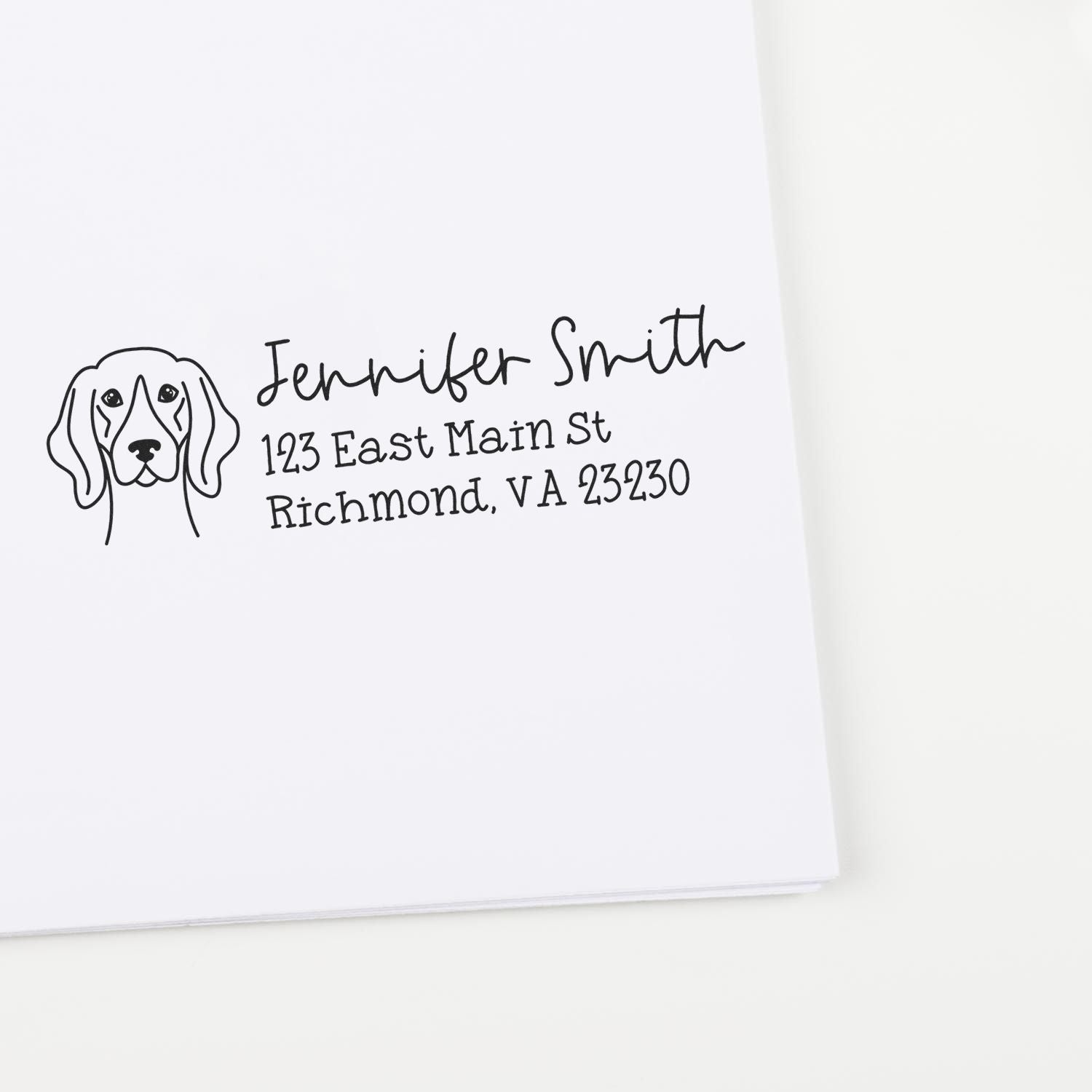 Personalized dog return address rubber stamp with Jennifer Smith, Richmond, VA address.