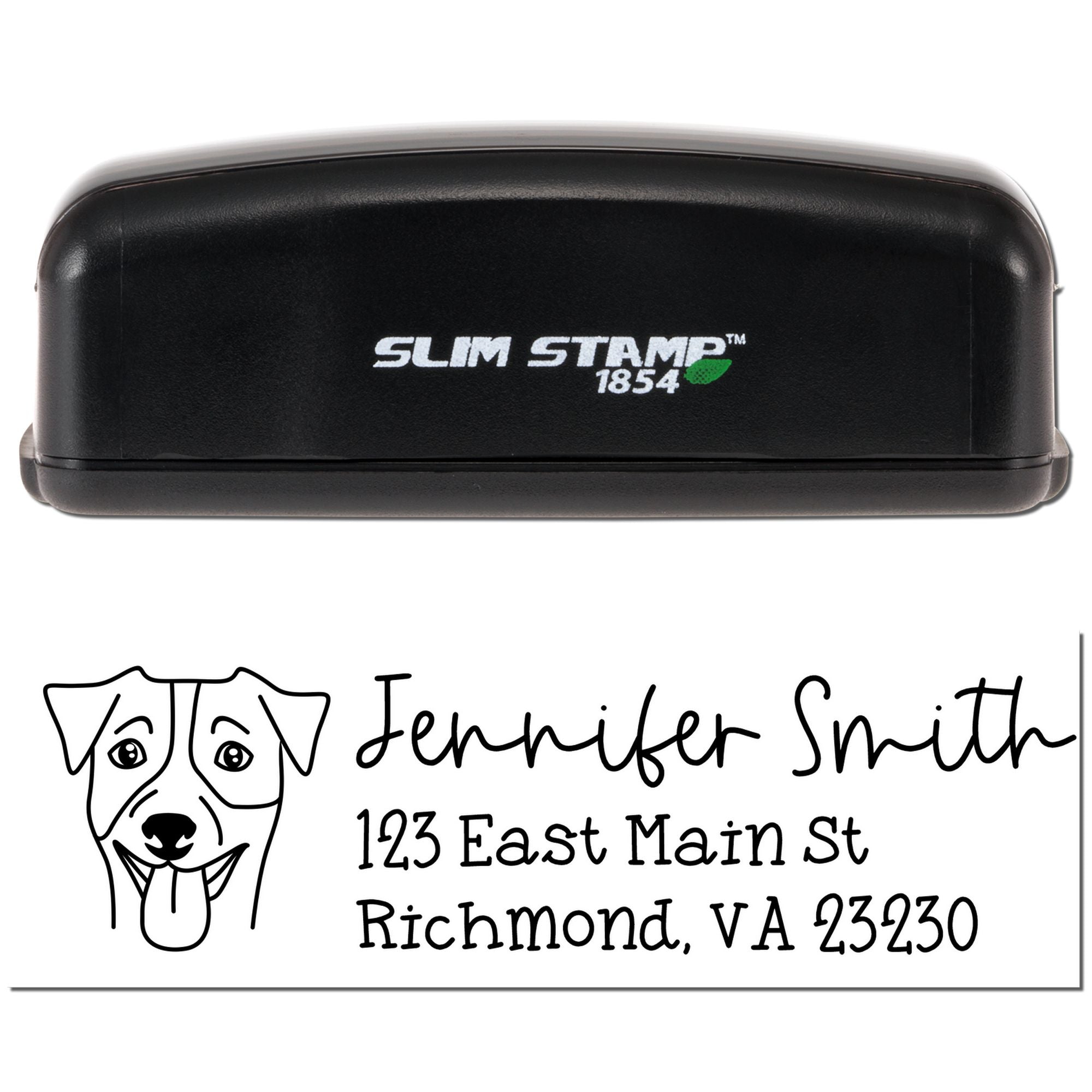 Self-inking Slim Stamp custom return address stamp with dog logo for Jennifer Smith, Richmond, VA 23230.