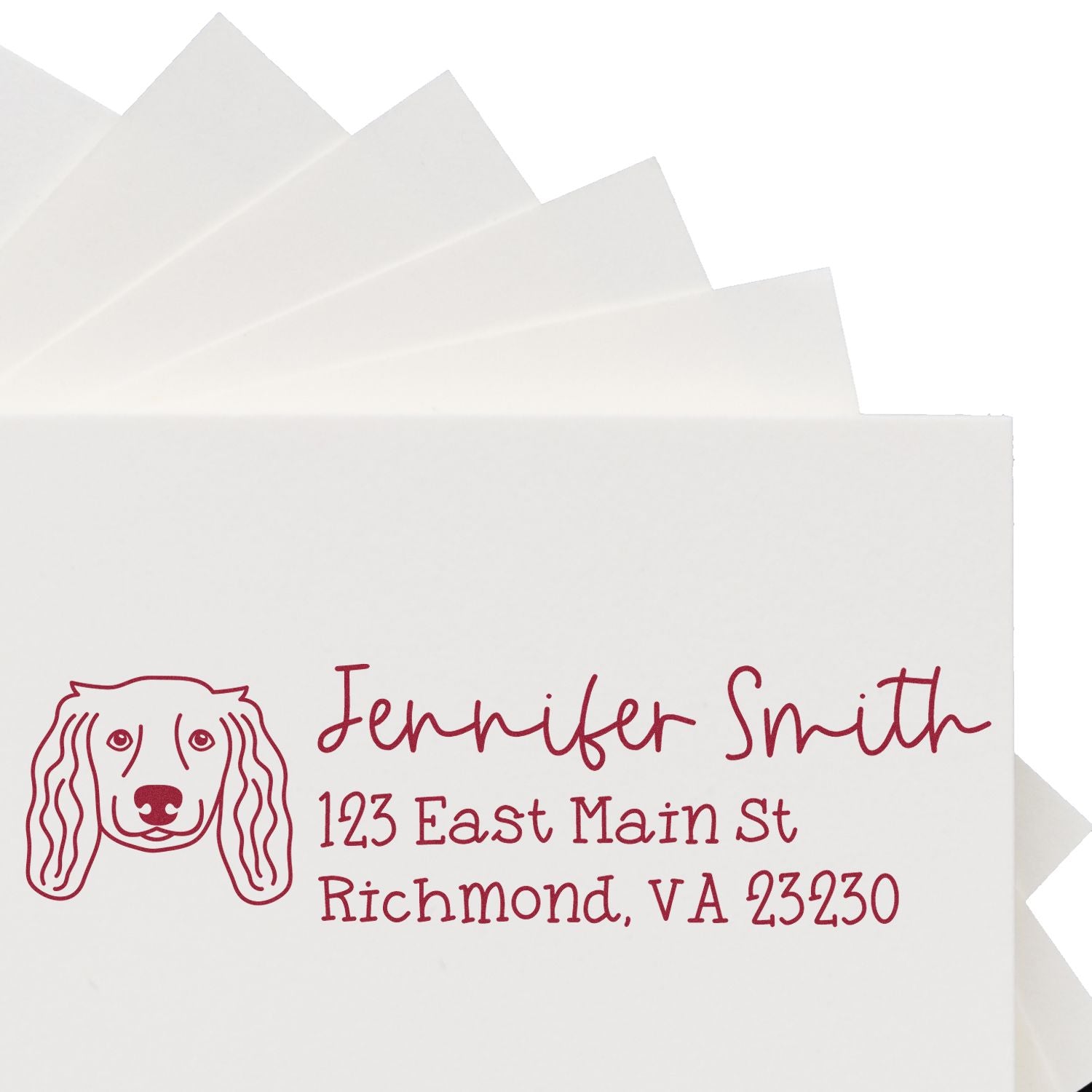 Custom dog return address rubber stamp with Jennifer Smith name and Richmond, VA address for envelopes and mailings