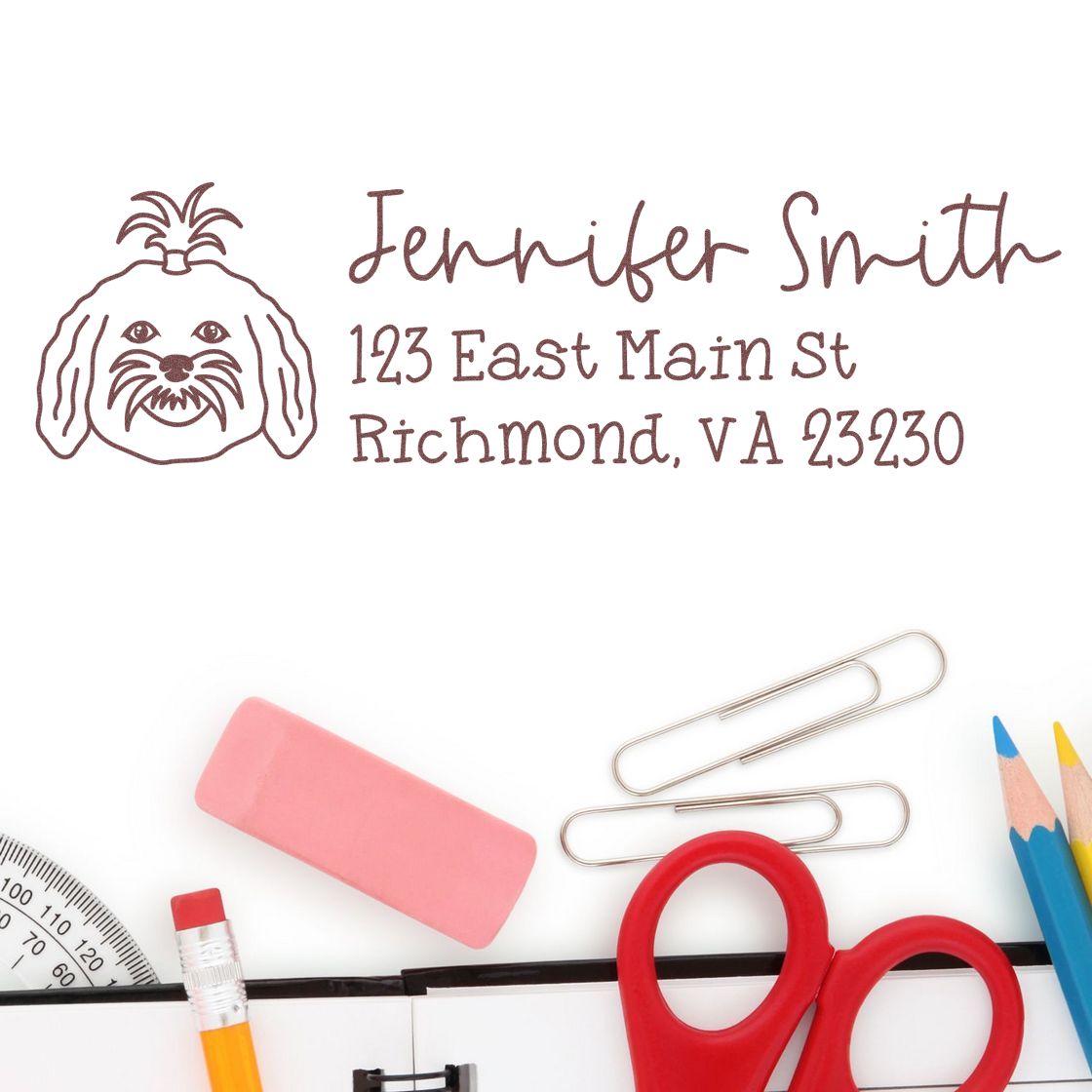 Custom dog return address rubber stamp with personalized name, Jennifer Smith, and Richmond, VA address.
