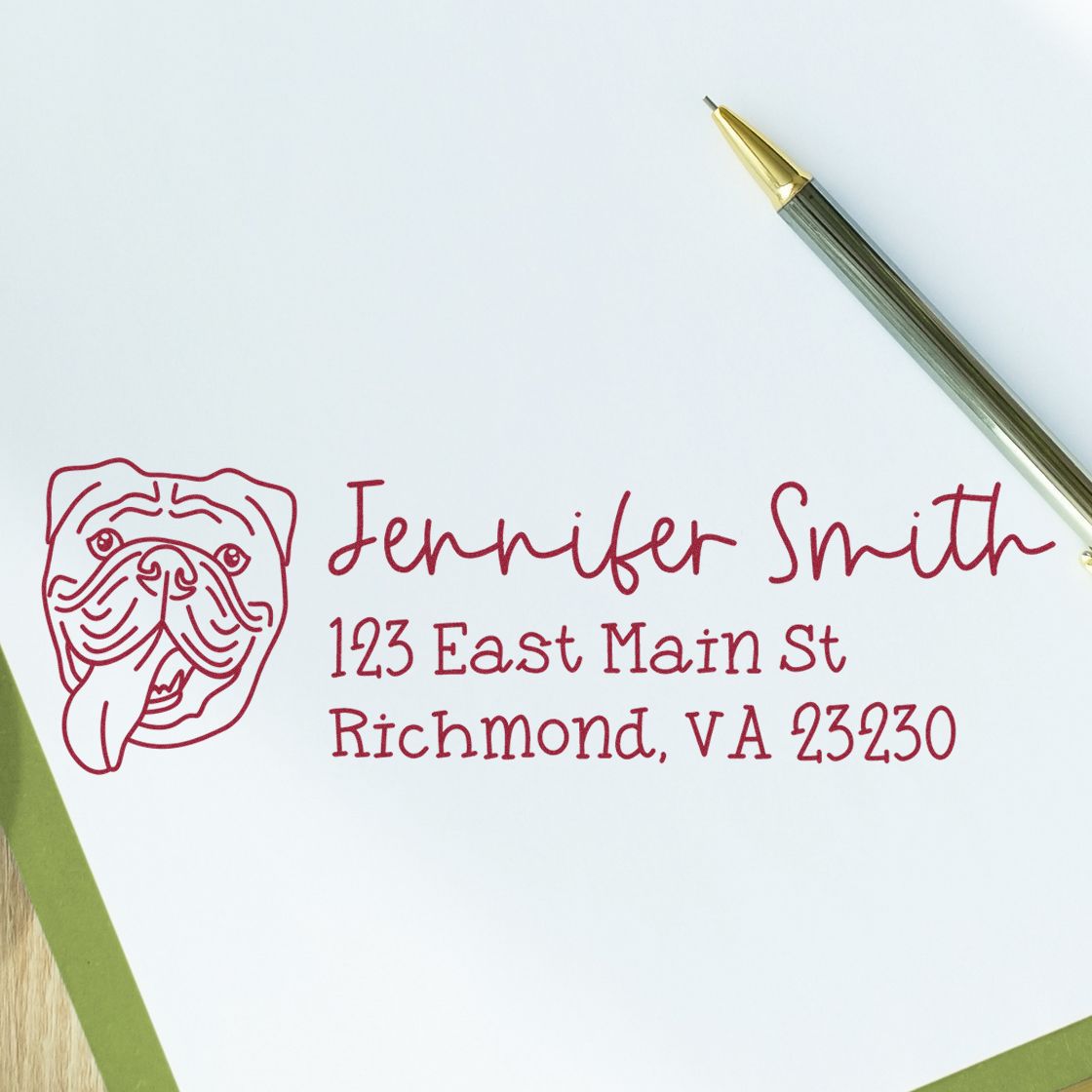 Custom dog-themed address rubber stamp for Jennifer Smith, 123 East Main St, Richmond, VA 23230.