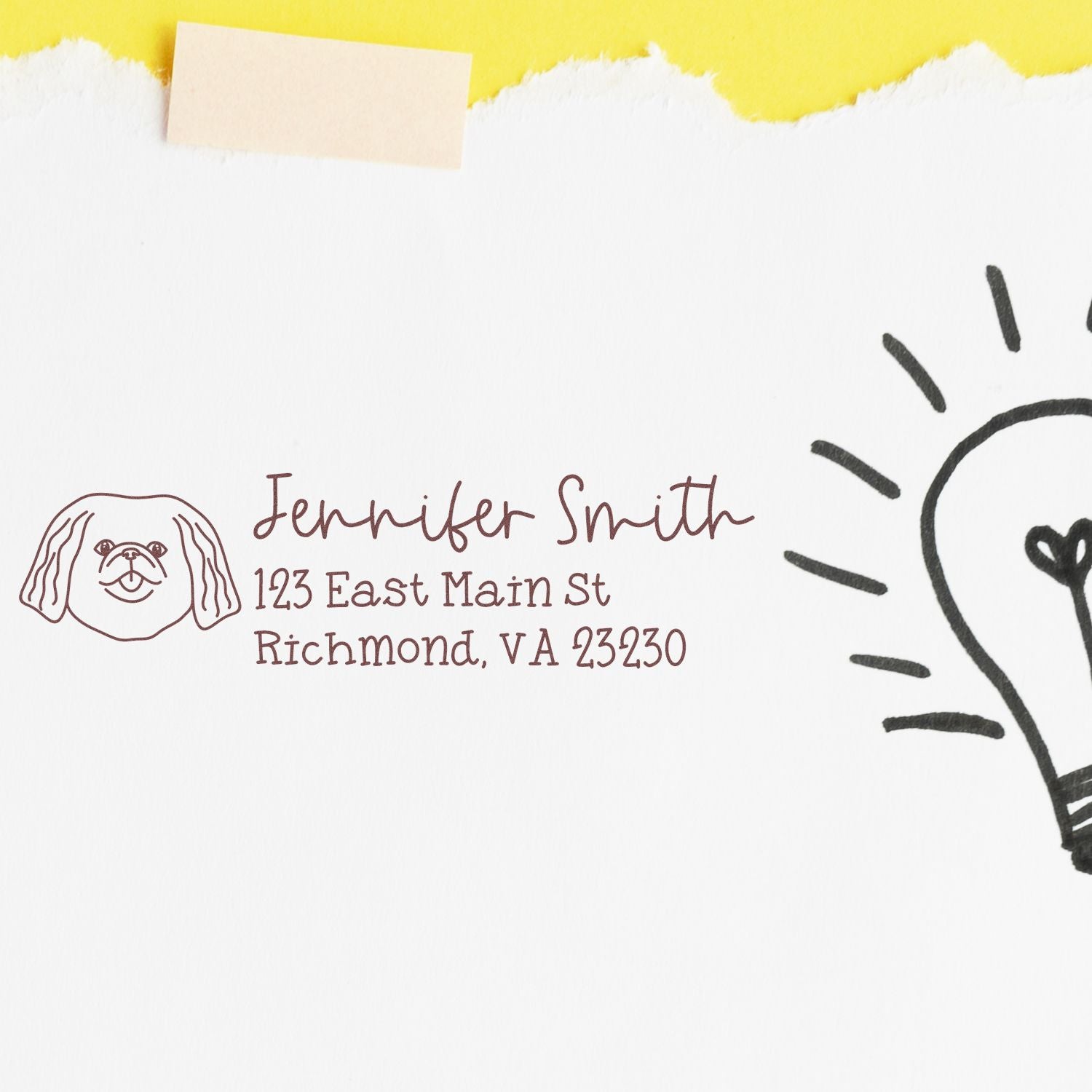 Personalized rubber return address stamp with dog illustration for Jennifer Smith, Richmond, VA 23230.