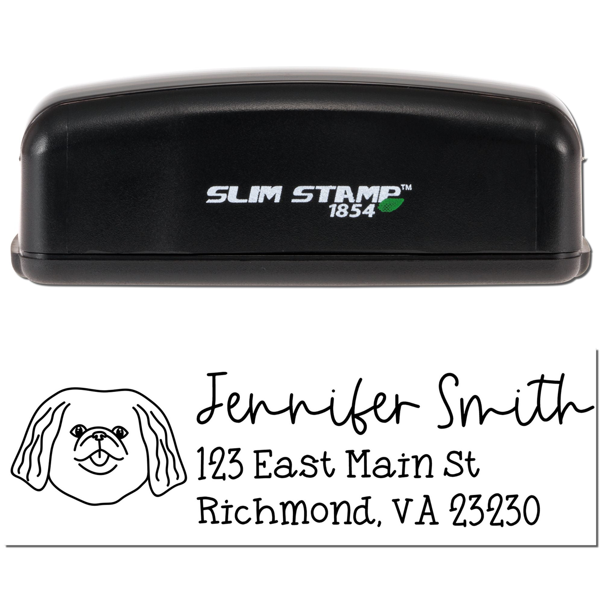 Custom Slim Stamp 1854 personalized return address rubber stamp with dog logo for Jennifer Smith, Richmond VA 23230