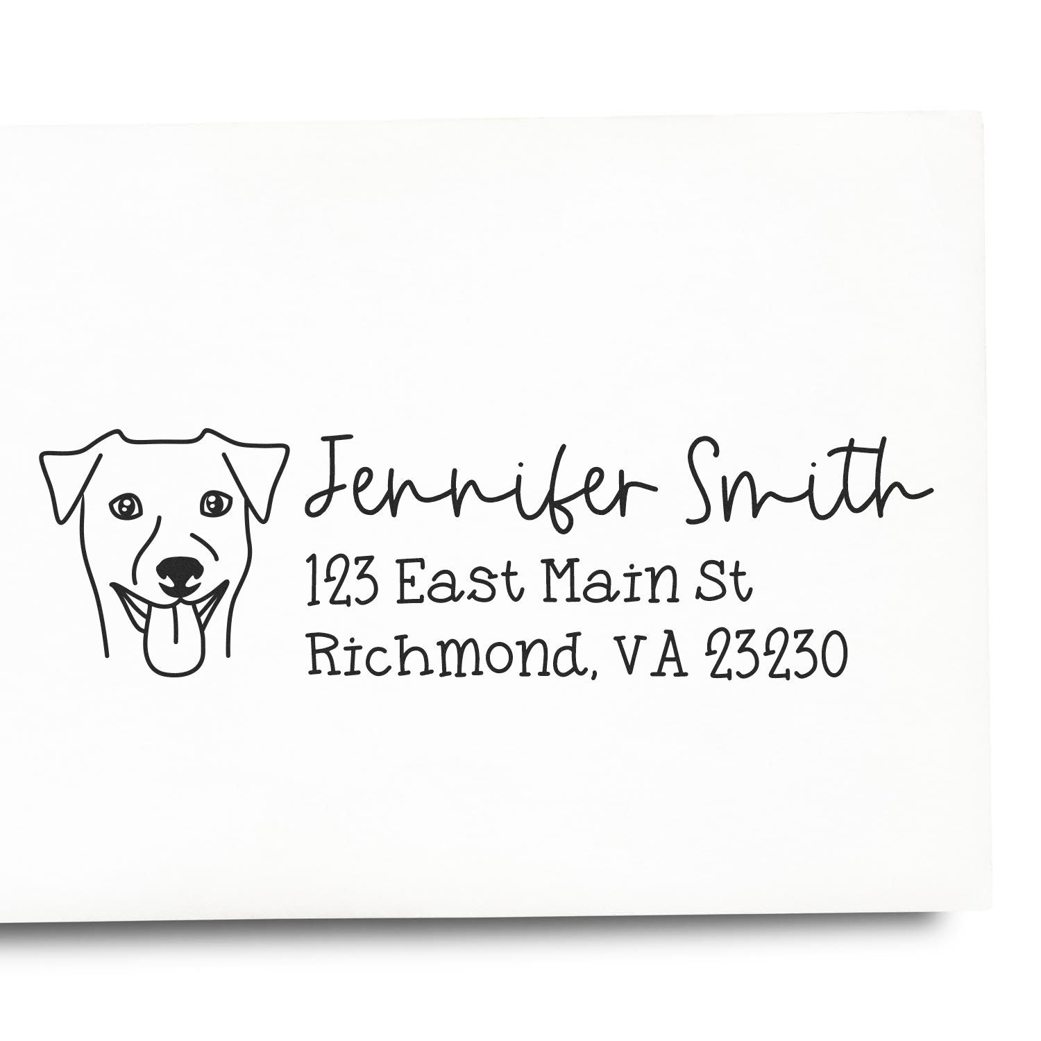 Custom dog return address rubber stamp for Jennifer Smith with name and Richmond, VA mailing address.