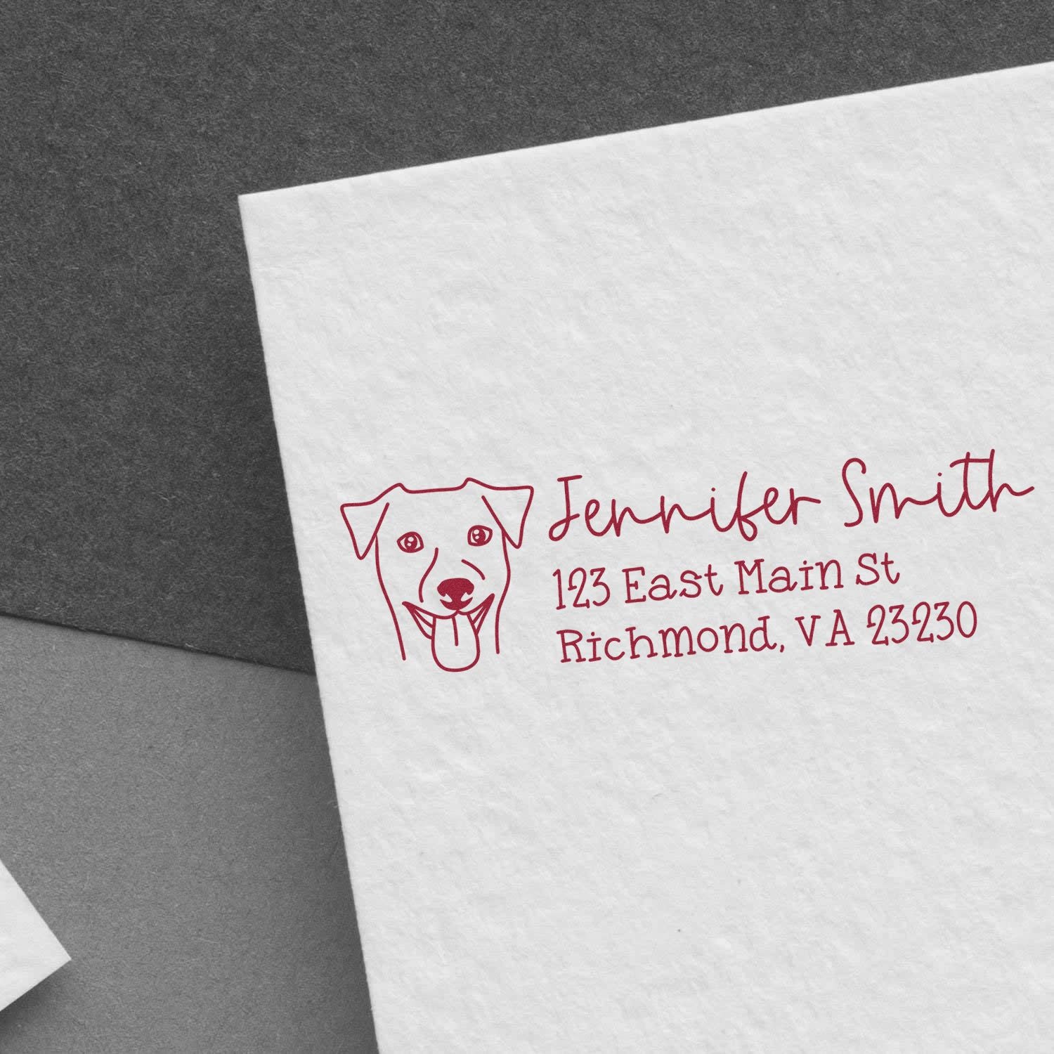 Personalized dog return address rubber stamp with Jennifer Smith and Richmond, VA address for envelopes
